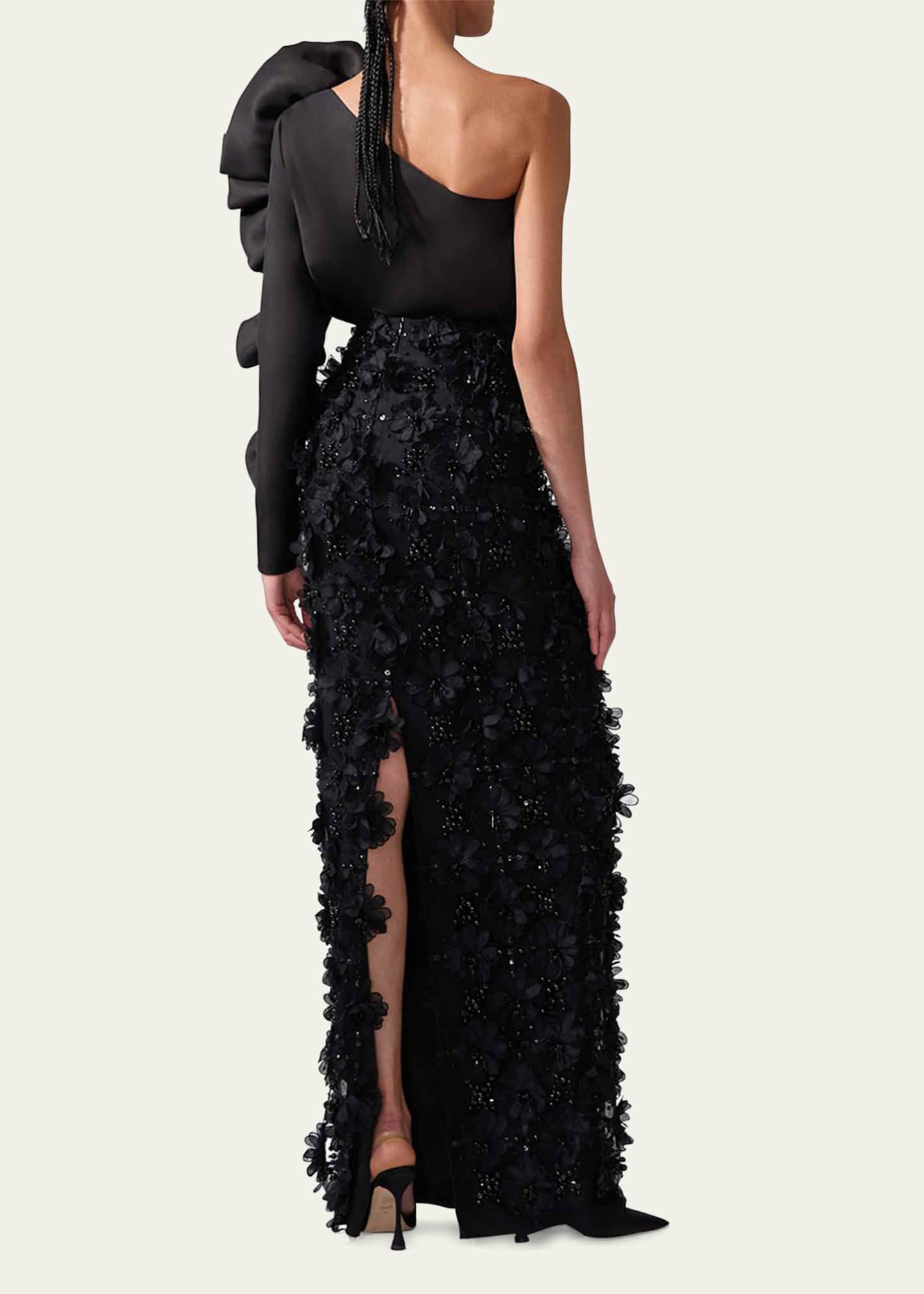 Carolina Herrera One-Shoulder Flower Sleeve Silk Top Image 3 of 3