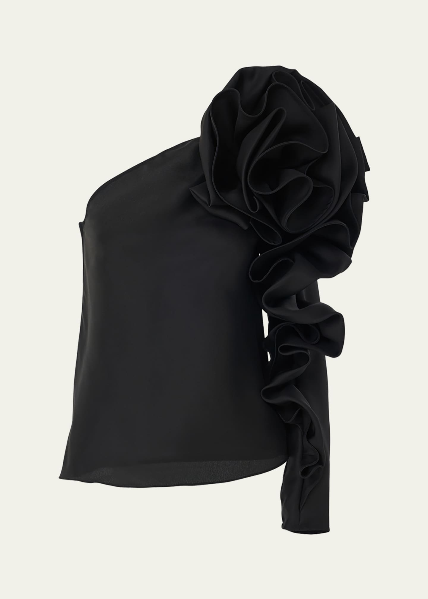 Carolina Herrera One-Shoulder Flower Sleeve Silk Top Image 1 of 3