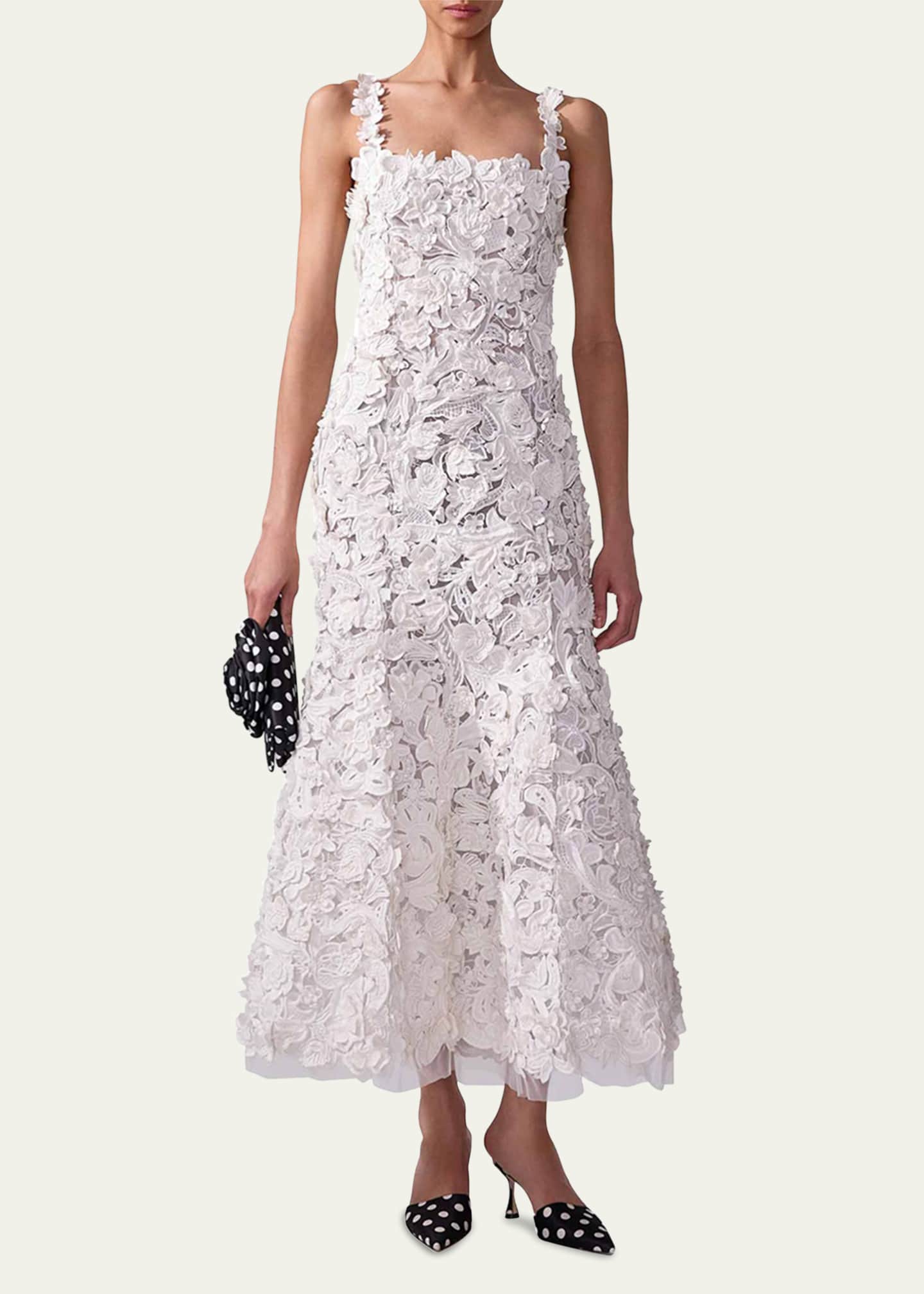 Carolina Herrera Floral Embroidered Lace Sleeveless Trumpet Midi Dress Image 2 of 3