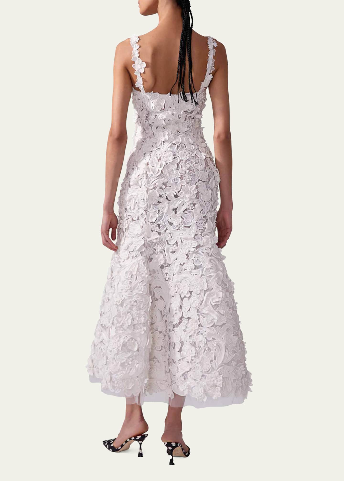 Carolina Herrera Floral Embroidered Lace Sleeveless Trumpet Midi Dress Image 3 of 3