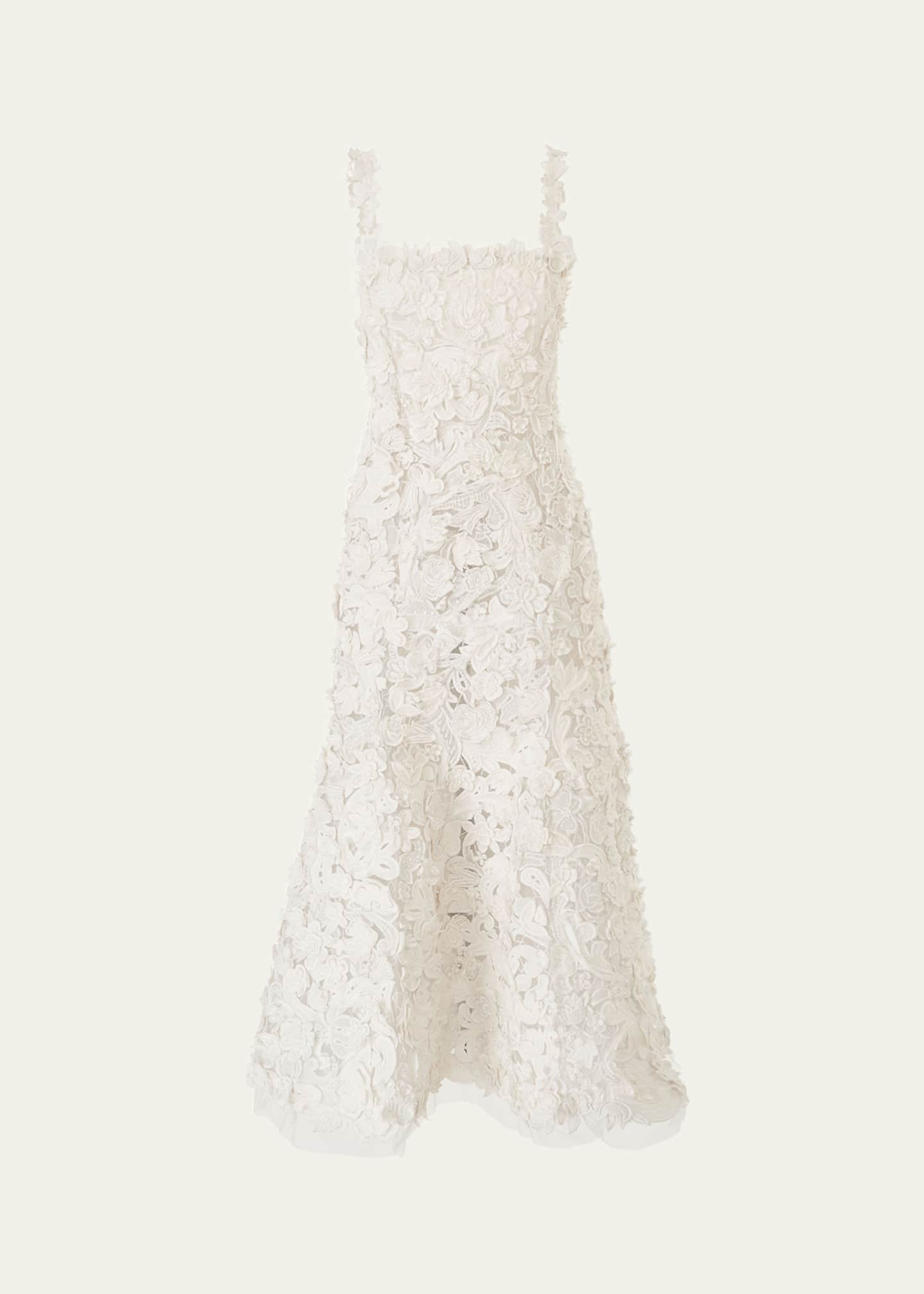Carolina Herrera Floral Embroidered Lace Sleeveless Trumpet Midi Dress Image 1 of 3