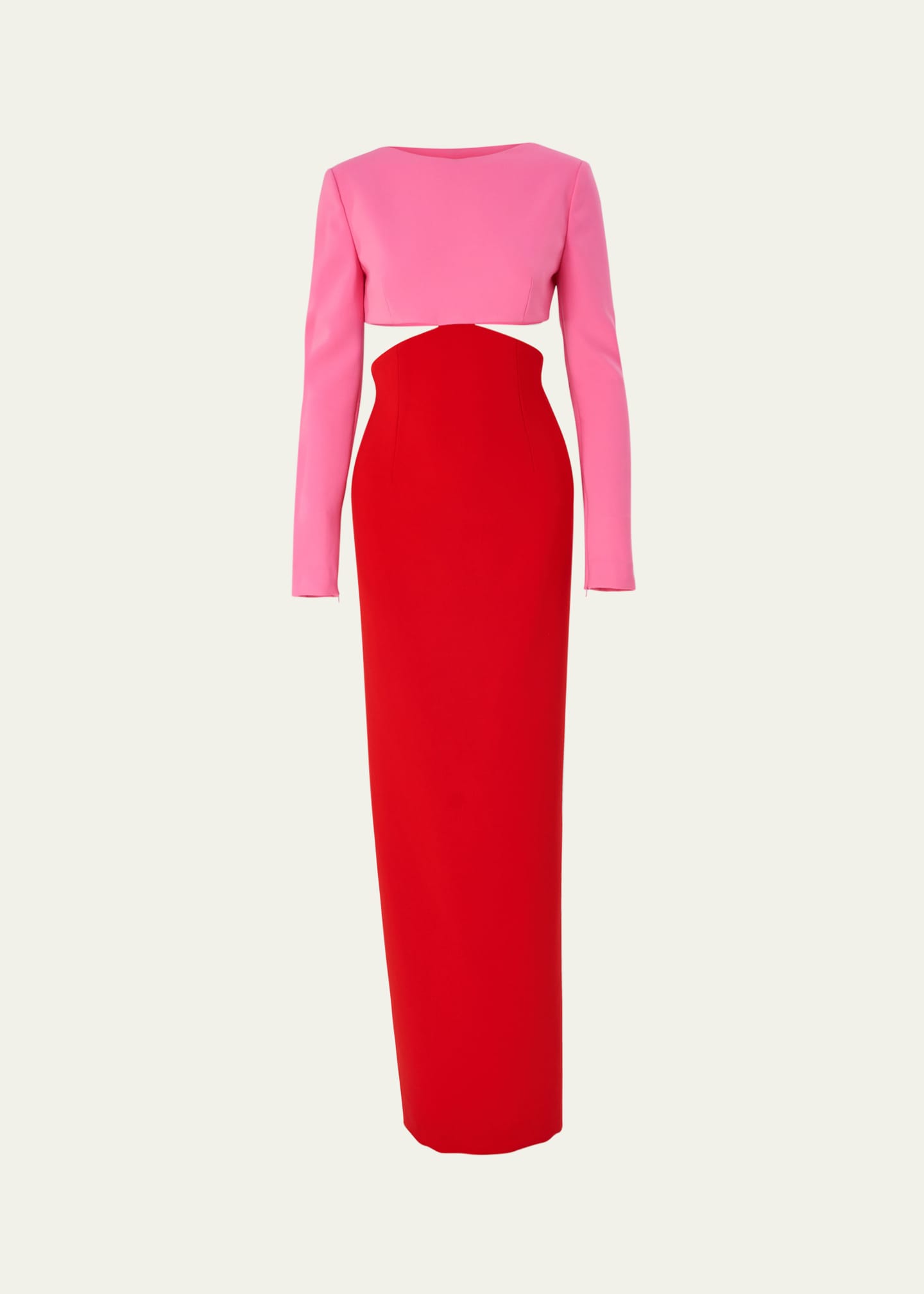 Carolina Herrera Colorblock Long-Sleeve Cutout Column Gown Image 1 of 3