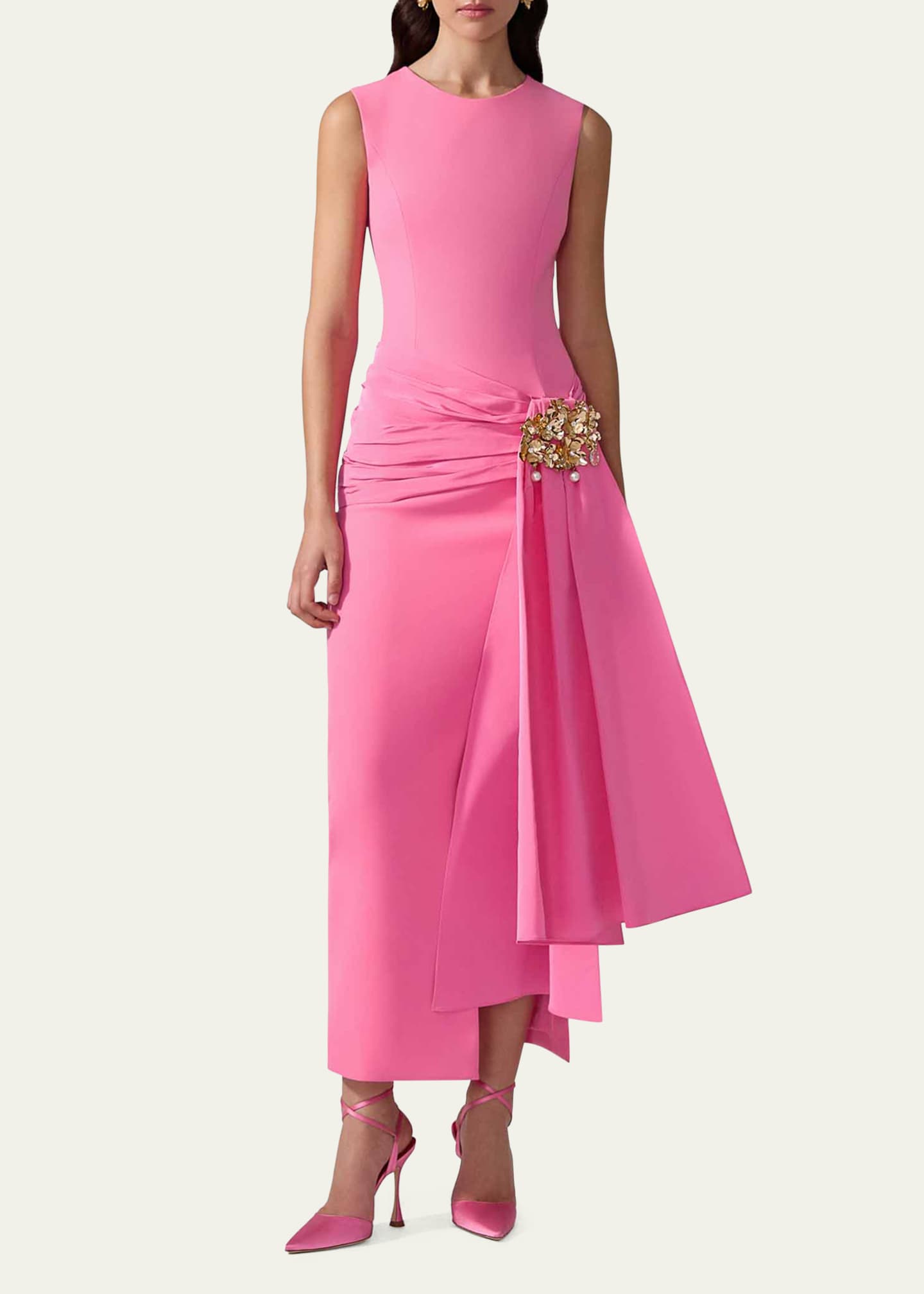 Carolina Herrera Sleeveless Hip-Sash Column Dress Image 2 of 3
