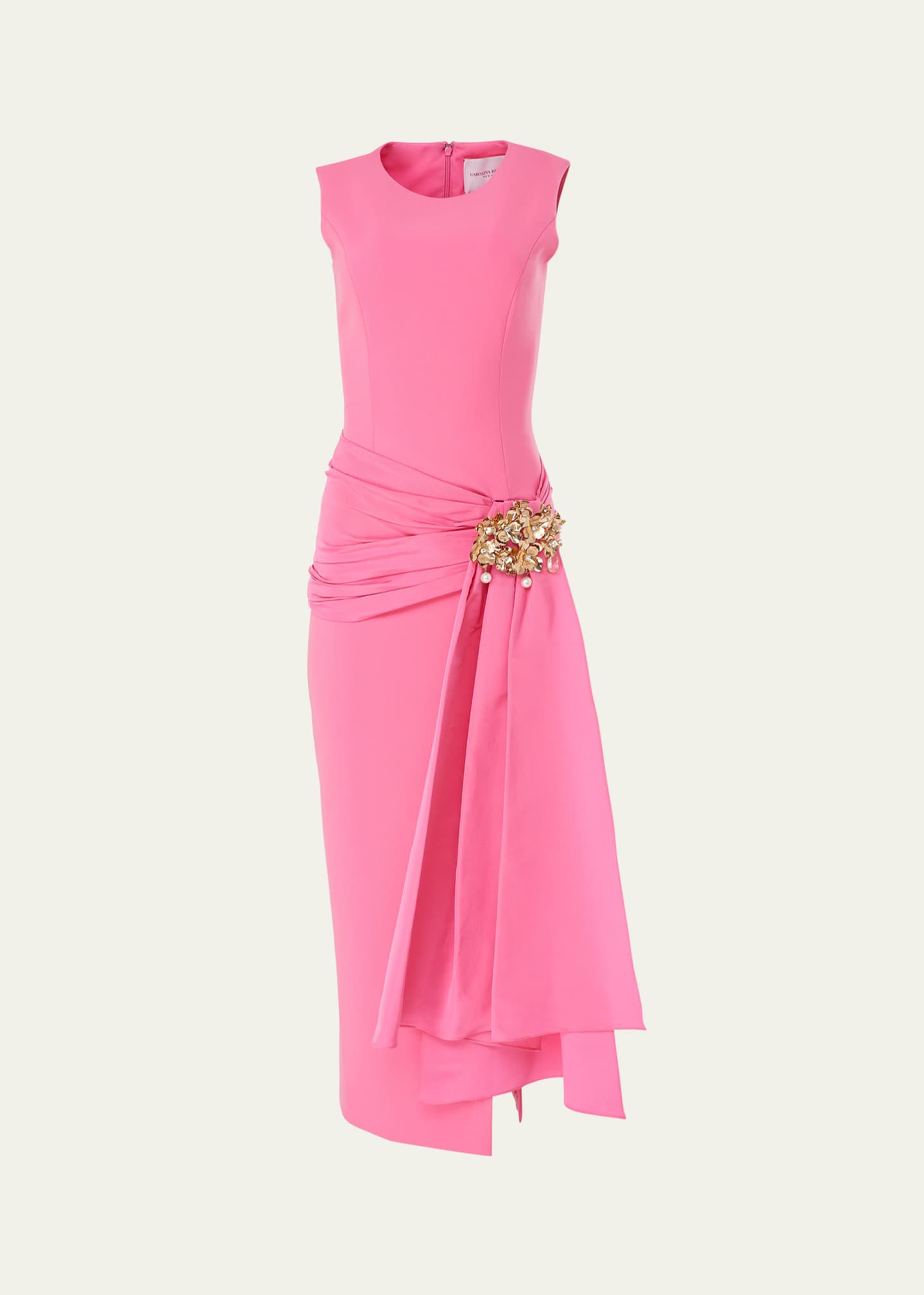 Carolina Herrera Sleeveless Hip-Sash Column Dress Image 1 of 3