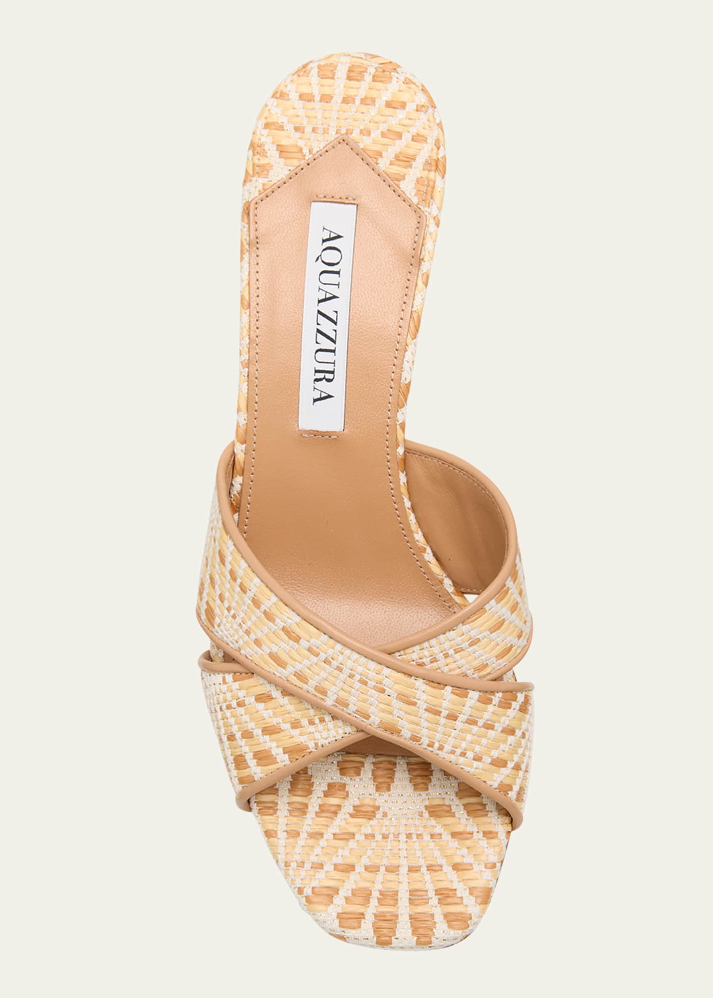 Aquazzura Bicolor Raffia Crisscross Slide Sandals Image 4 of 4