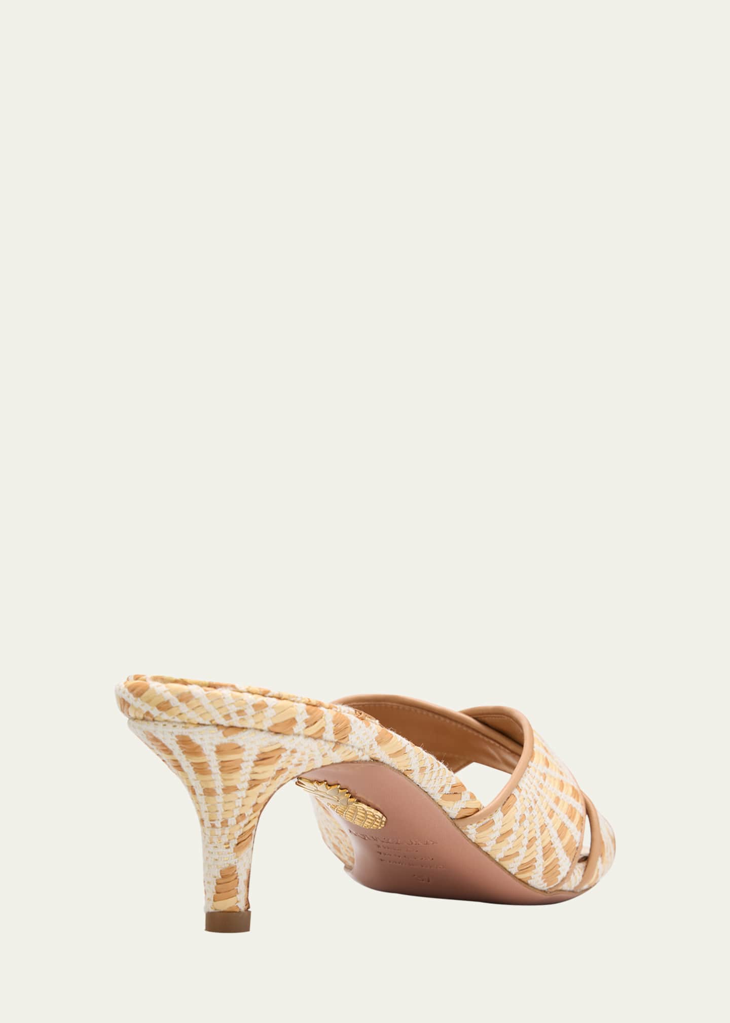 Aquazzura Bicolor Raffia Crisscross Slide Sandals Image 3 of 4