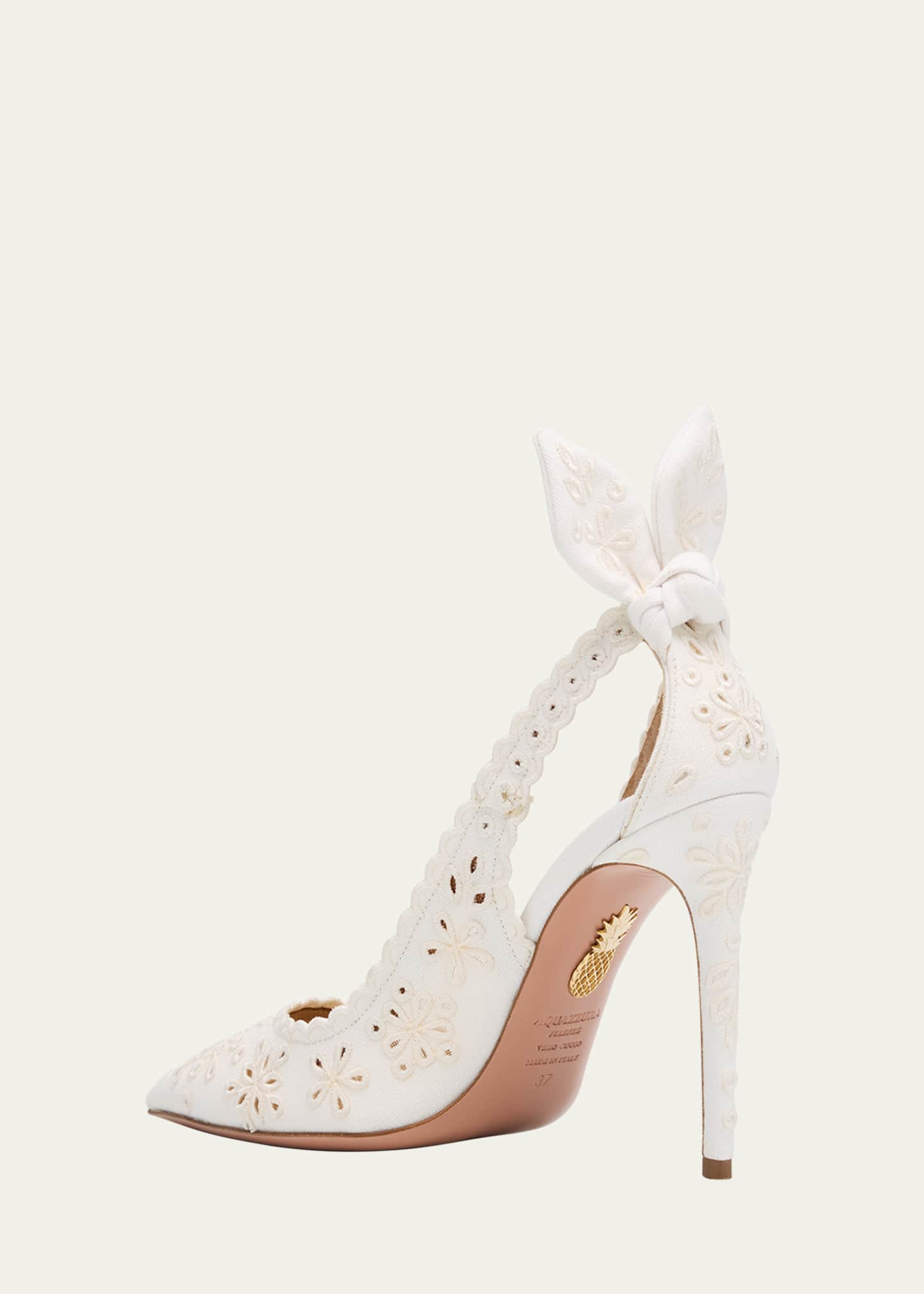 Aquazzura Cotton Eyelet Bow Tie Pumps Image 2 of 4