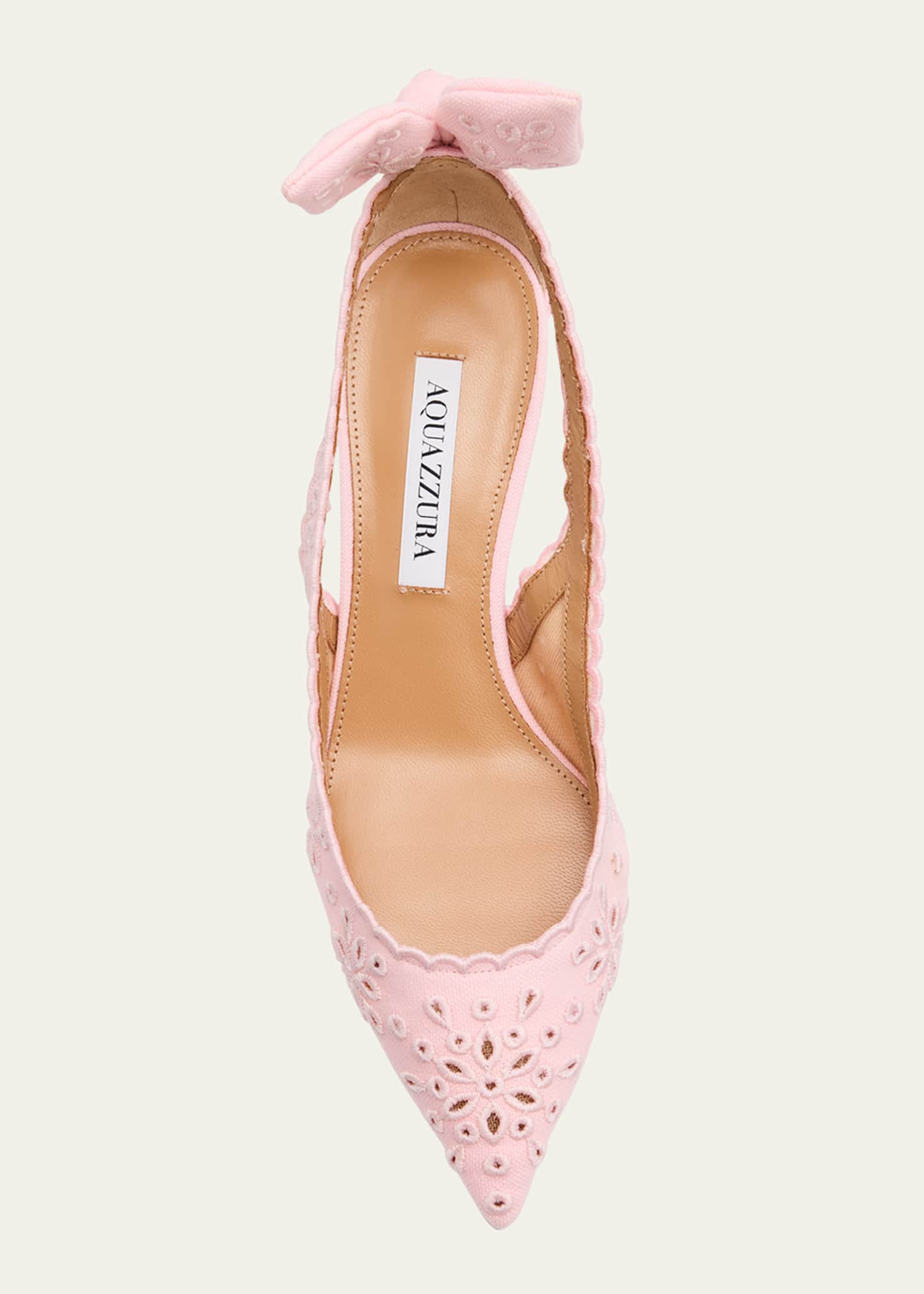Aquazzura Cotton Eyelet Bow Tie Kitten Pumps - Bergdorf Goodman