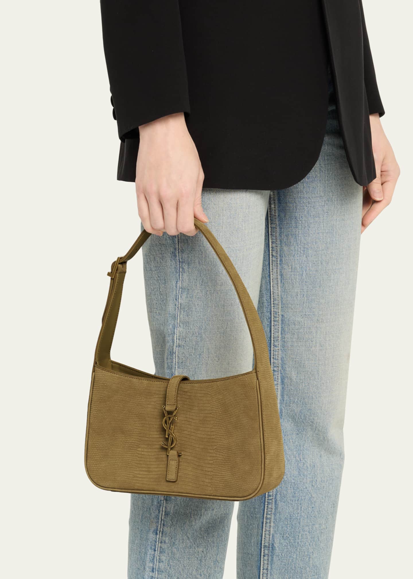 Saint Laurent Le 5 A 7 Shoulder Bag in Lizard-Effect Leather