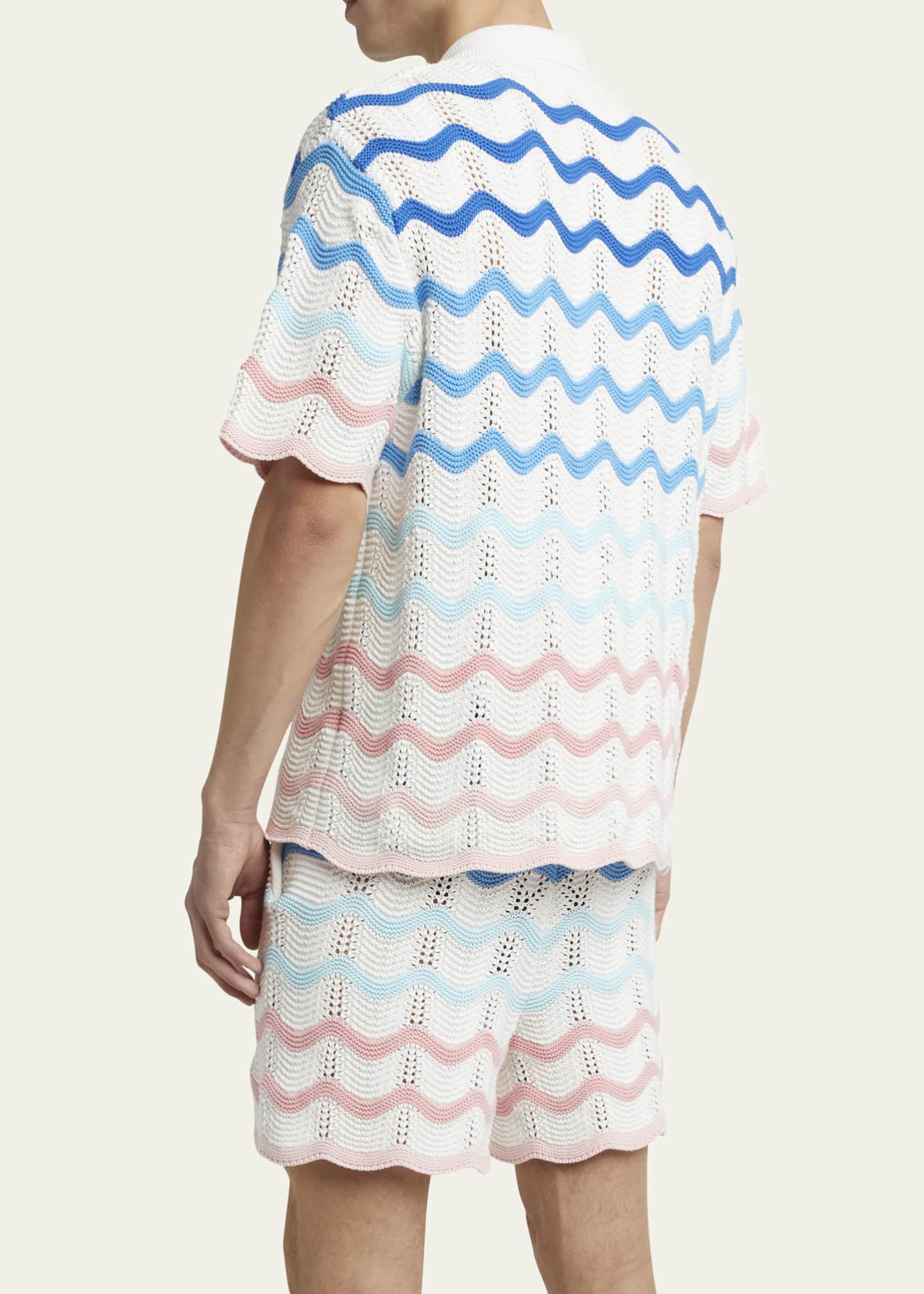 CASABLANCA Men's Crochet Wave Stripe Short-Sleeve Shirt Image 3 of 5