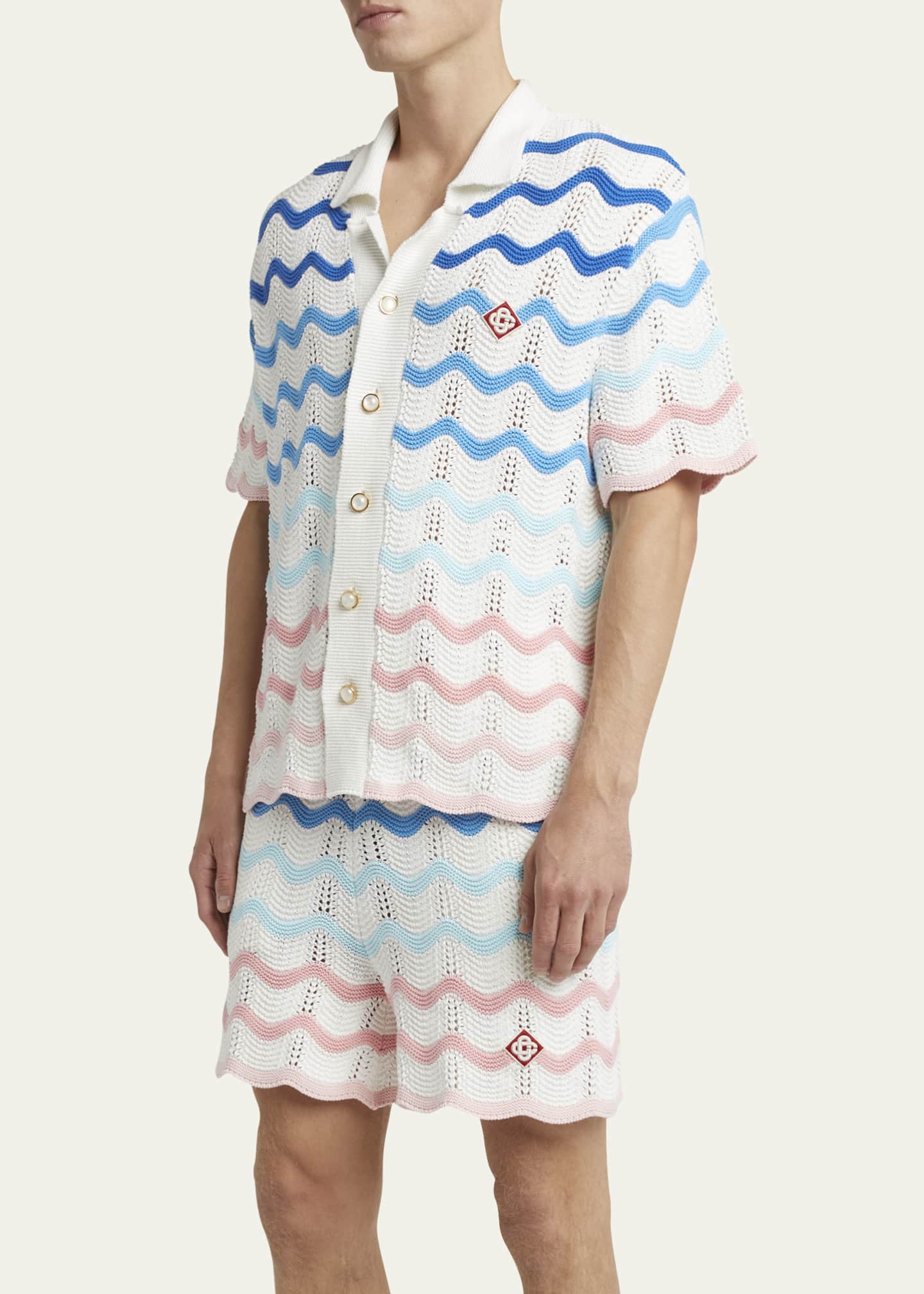 CASABLANCA Men's Crochet Wave Stripe Short-Sleeve Shirt Image 4 of 5