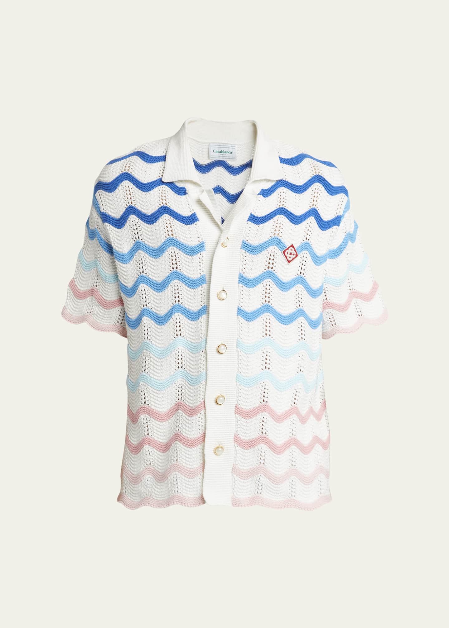 CASABLANCA Men's Crochet Wave Stripe Short-Sleeve Shirt Image 1 of 5