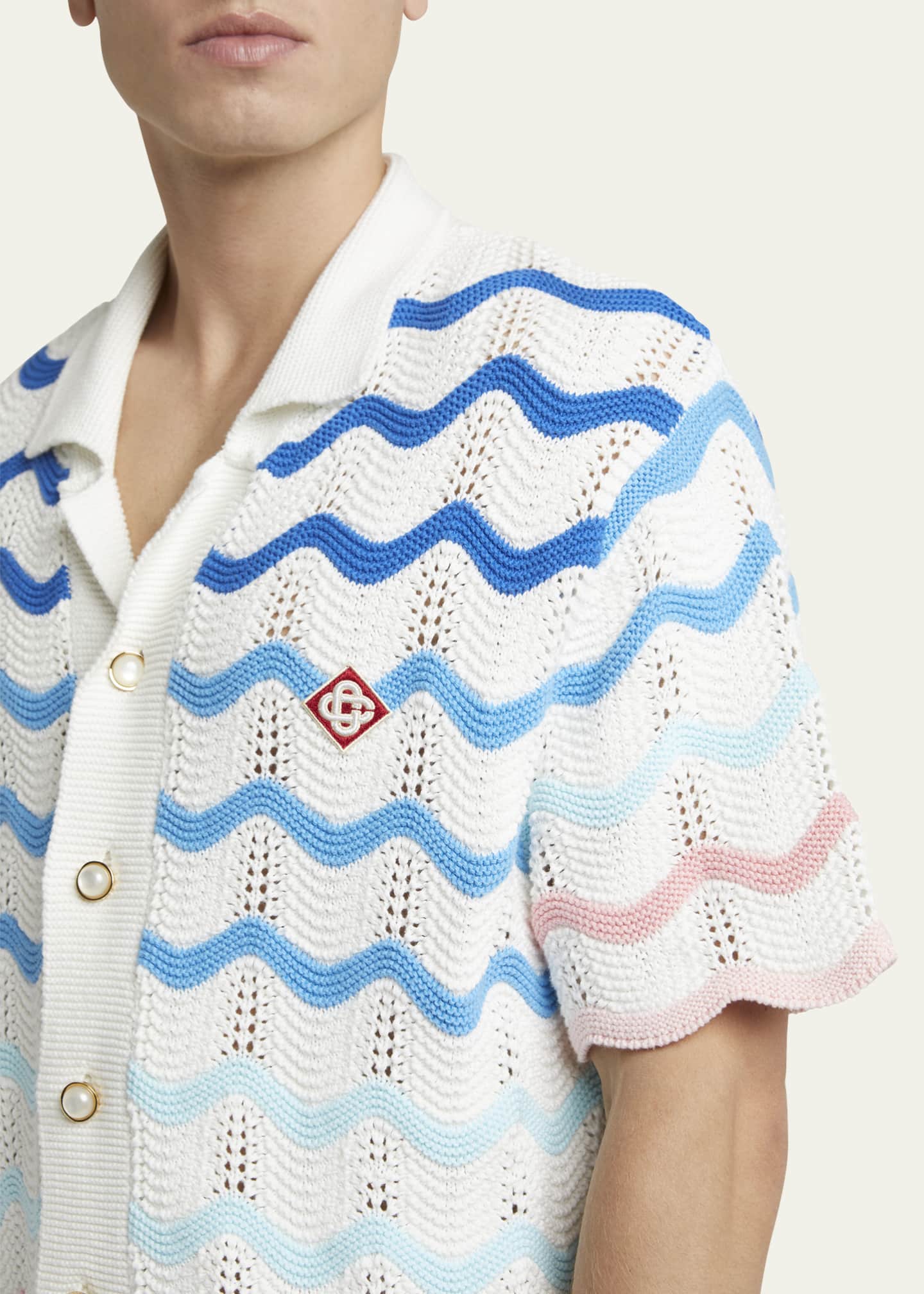 CASABLANCA Men's Crochet Wave Stripe Short-Sleeve Shirt Image 5 of 5