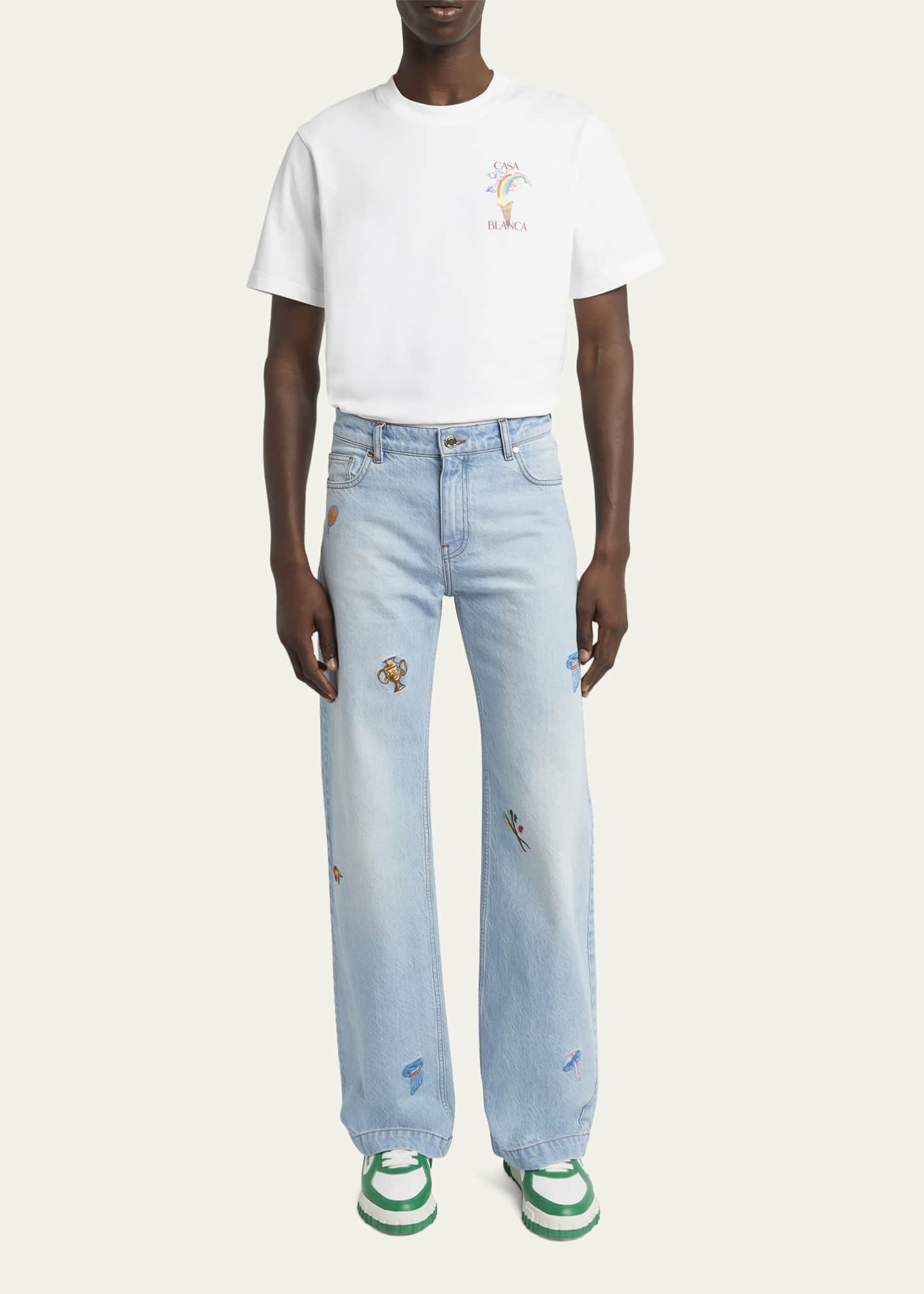 CASABLANCA Men's Embroidered Denim Straight-Leg Jeans Image 2 of 5