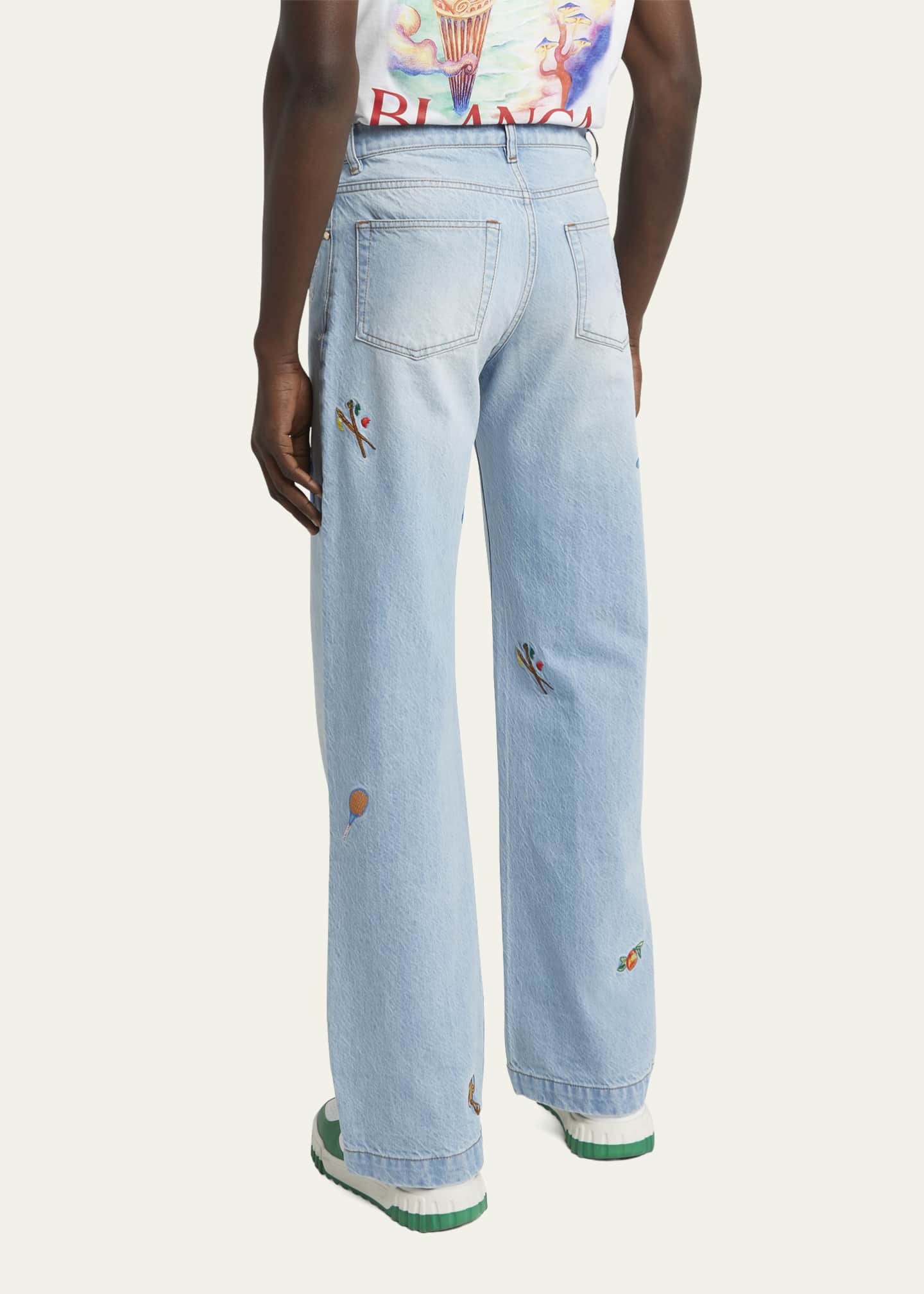 CASABLANCA Men's Embroidered Denim Straight-Leg Jeans Image 3 of 5