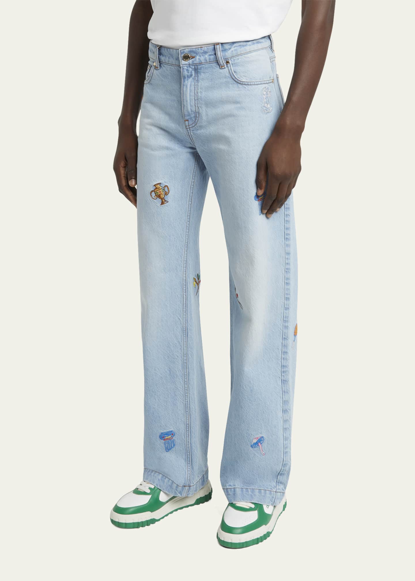CASABLANCA Men's Embroidered Denim Straight-Leg Jeans Image 4 of 5