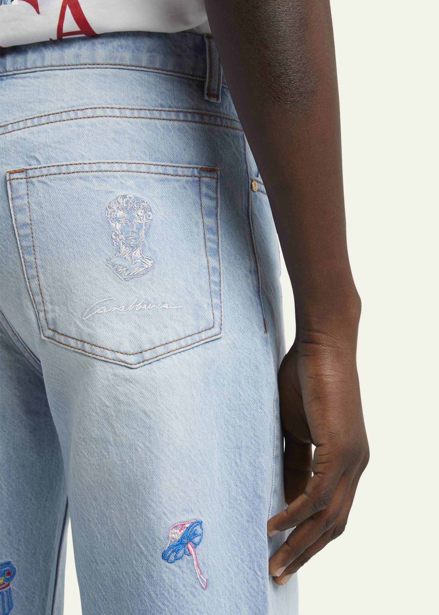 CASABLANCA Men's Embroidered Denim Straight-Leg Jeans Image 5 of 5