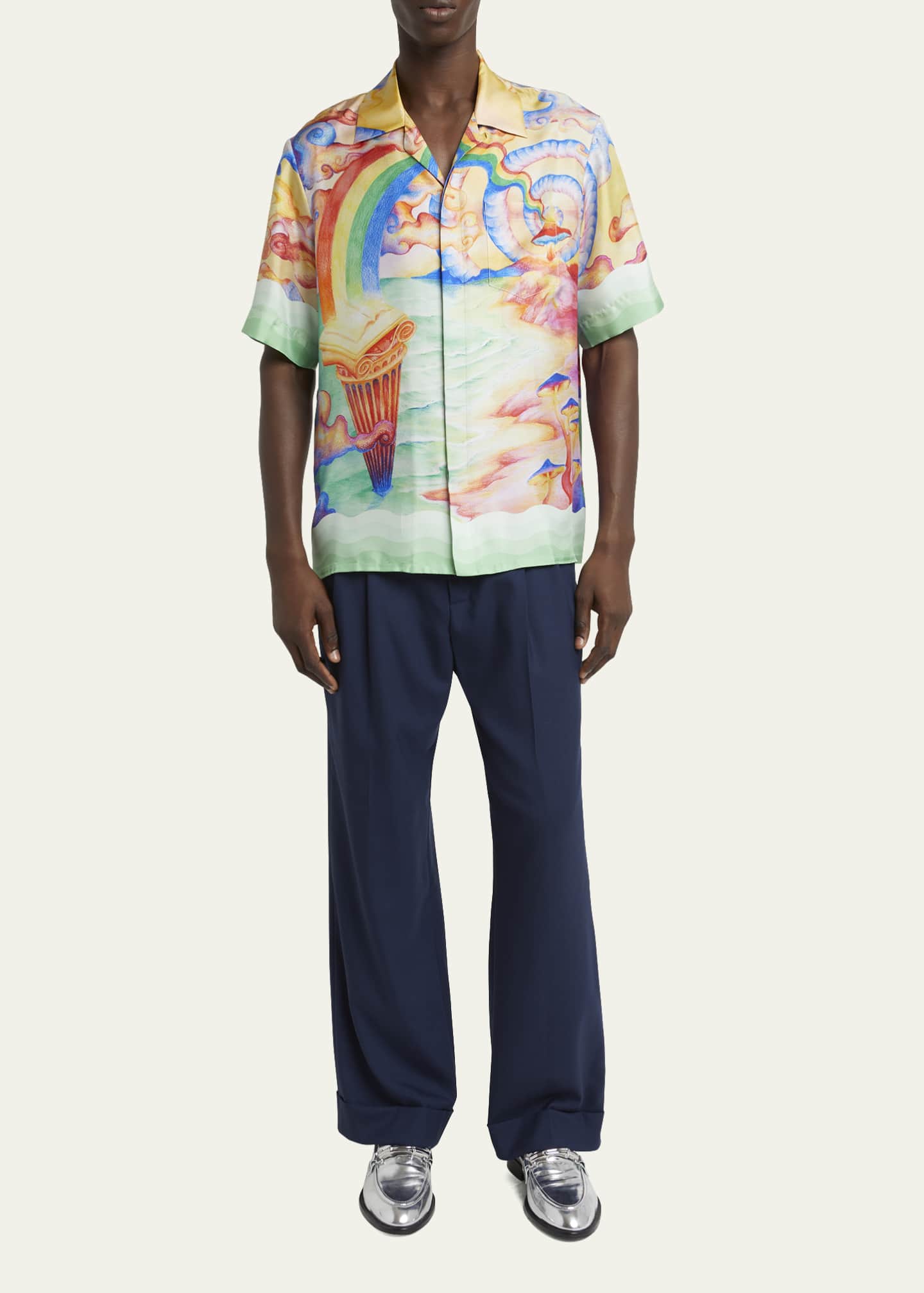 CASABLANCA Men's Silk Nature's Teacher Mushroom Camp Shirt Image 2 of 5