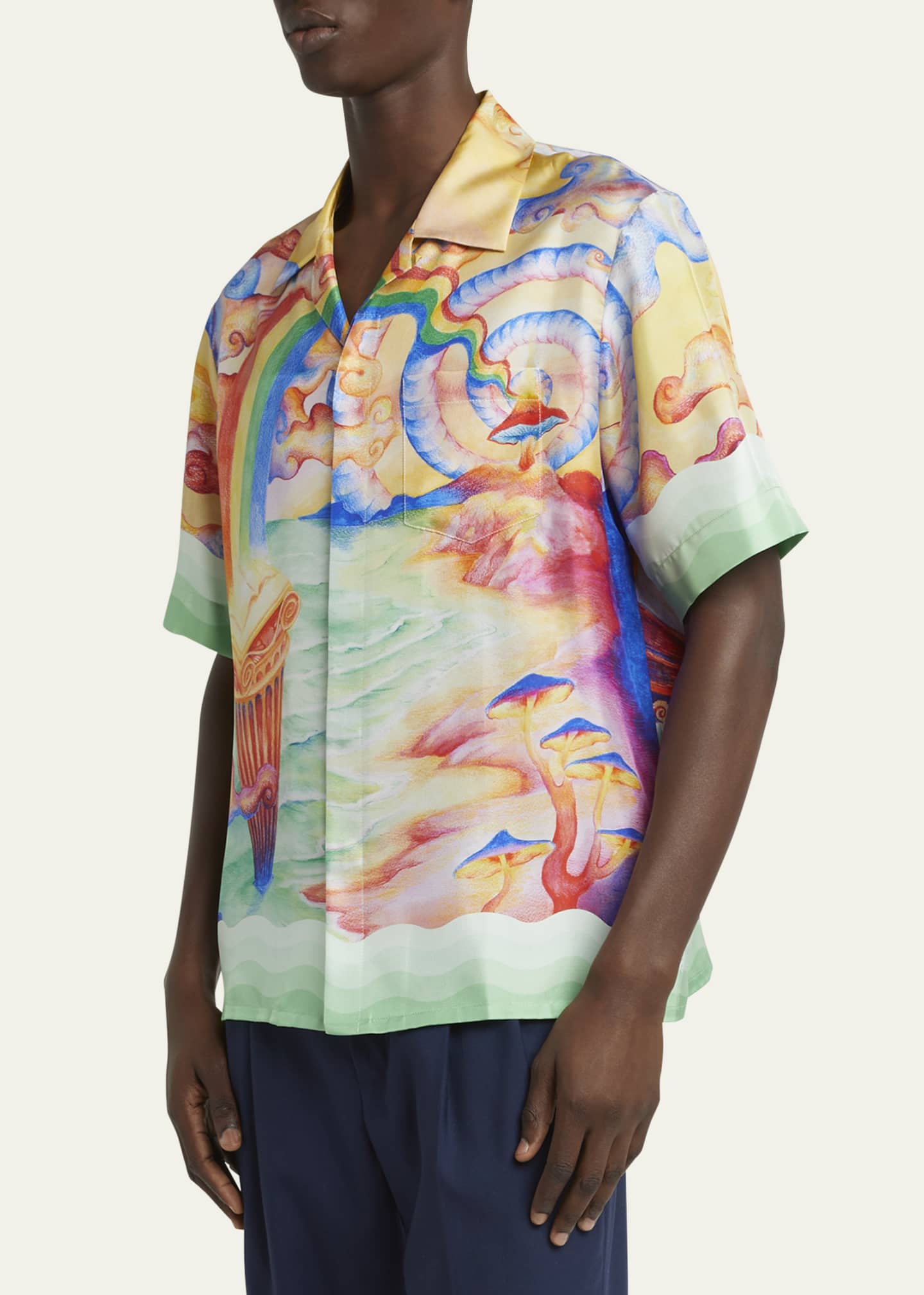 CASABLANCA Men's Silk Nature's Teacher Mushroom Camp Shirt Image 4 of 5