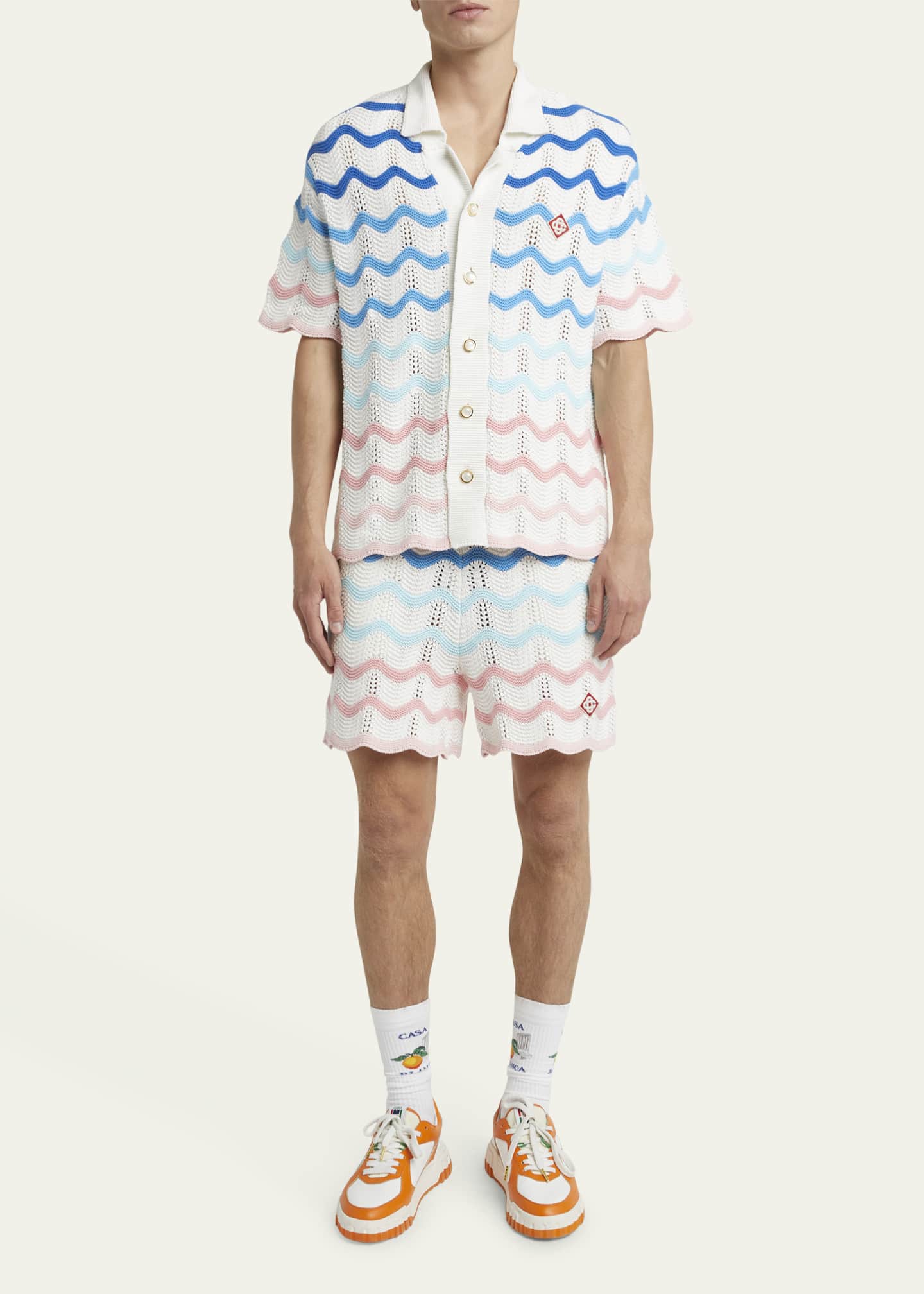 CASABLANCA Men's Crochet Wave Stripe Shorts Image 2 of 5