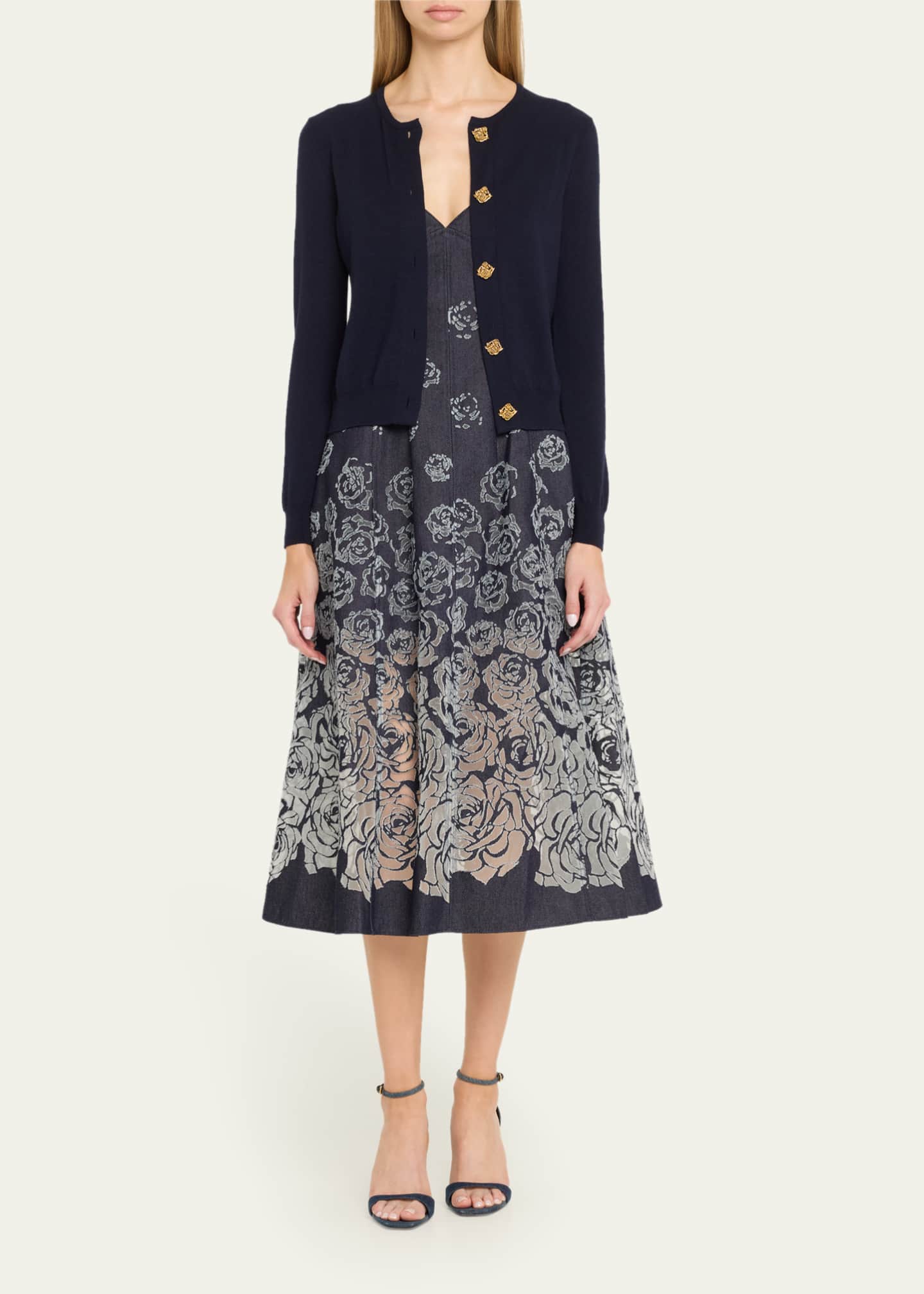 Oscar de la Renta Jewel Button Slim Wool Cardigan Image 2 of 5