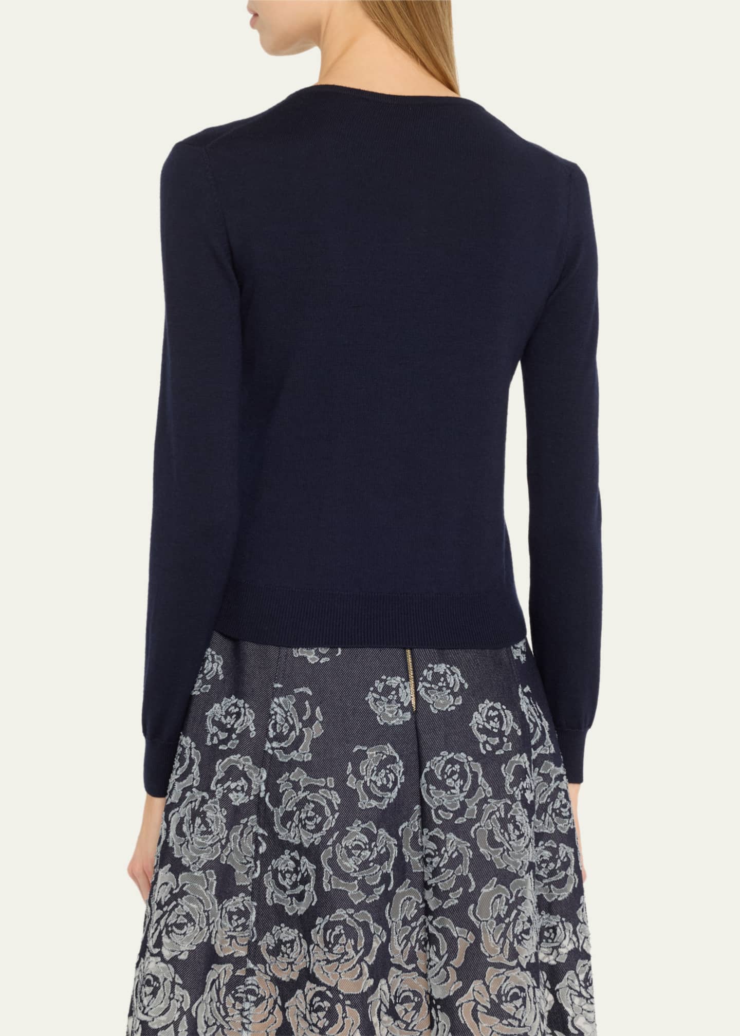 Oscar de la Renta Jewel Button Slim Wool Cardigan Image 3 of 5