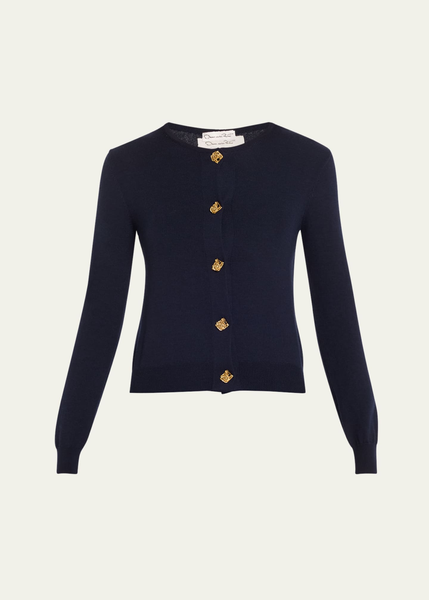 Oscar de la Renta Jewel Button Slim Wool Cardigan Image 1 of 5