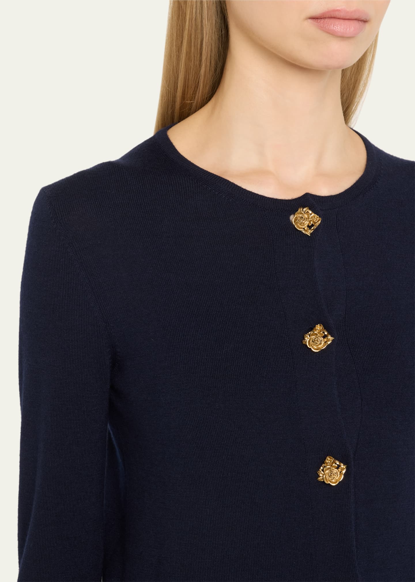 Oscar de la Renta Jewel Button Slim Wool Cardigan Image 5 of 5