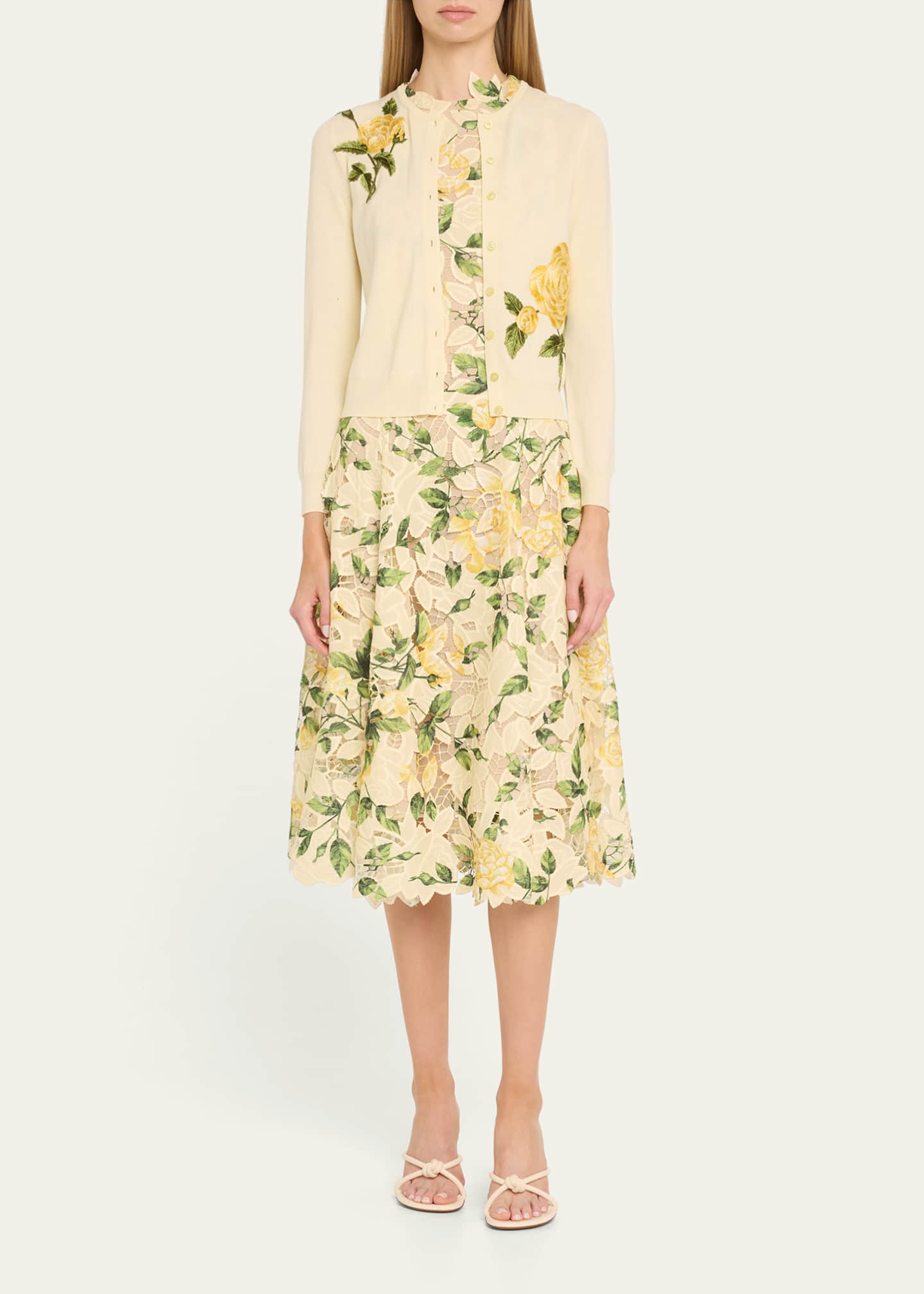 Oscar de la Renta Rose Embroidered Wool Cardigan Image 2 of 5