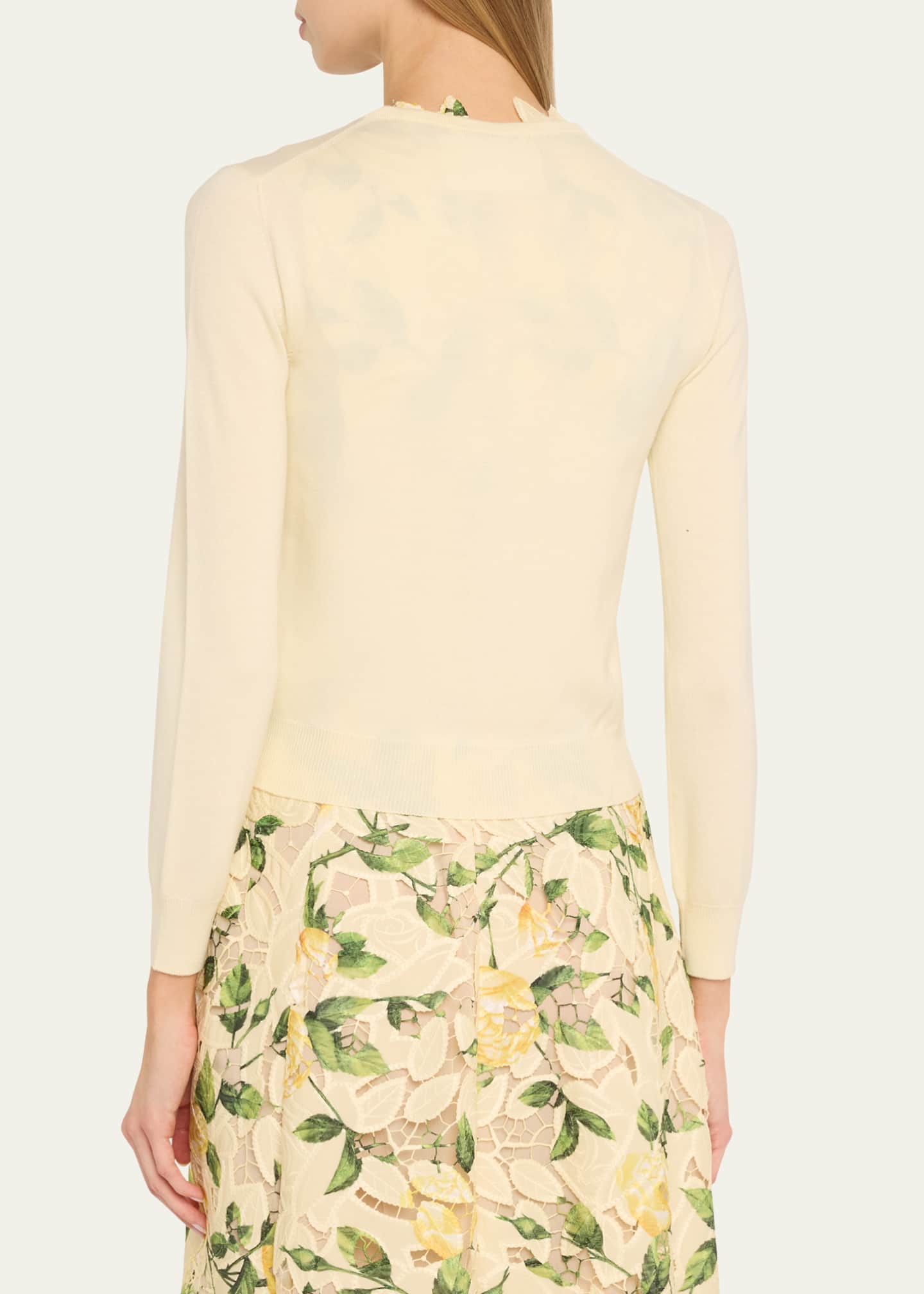 Oscar de la Renta Rose Embroidered Wool Cardigan Image 3 of 5