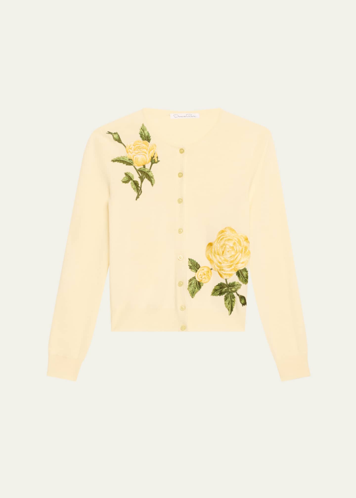 Oscar de la Renta Rose Embroidered Wool Cardigan Image 1 of 5