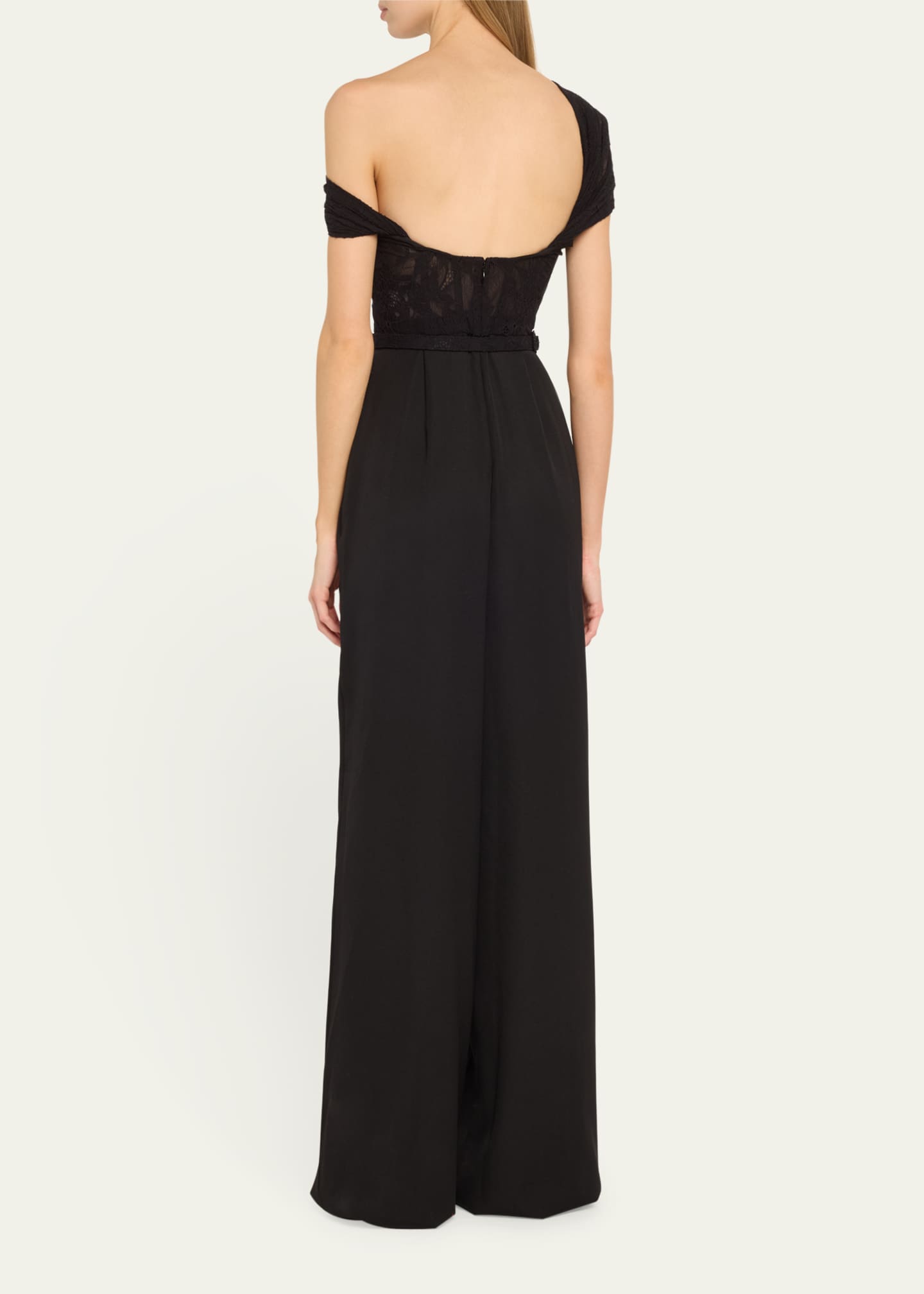 Oscar de la Renta Floral Lace Grain De Poudre Wide Leg Jumpsuit Image 3 of 5