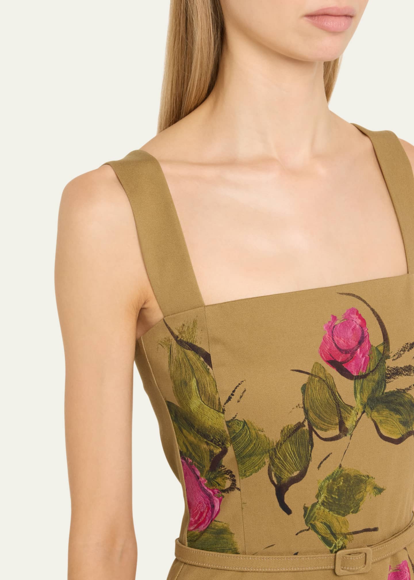 Oscar de la Renta Painted Roses Full Skirt Cotton Twill Dress Image 5 of 5