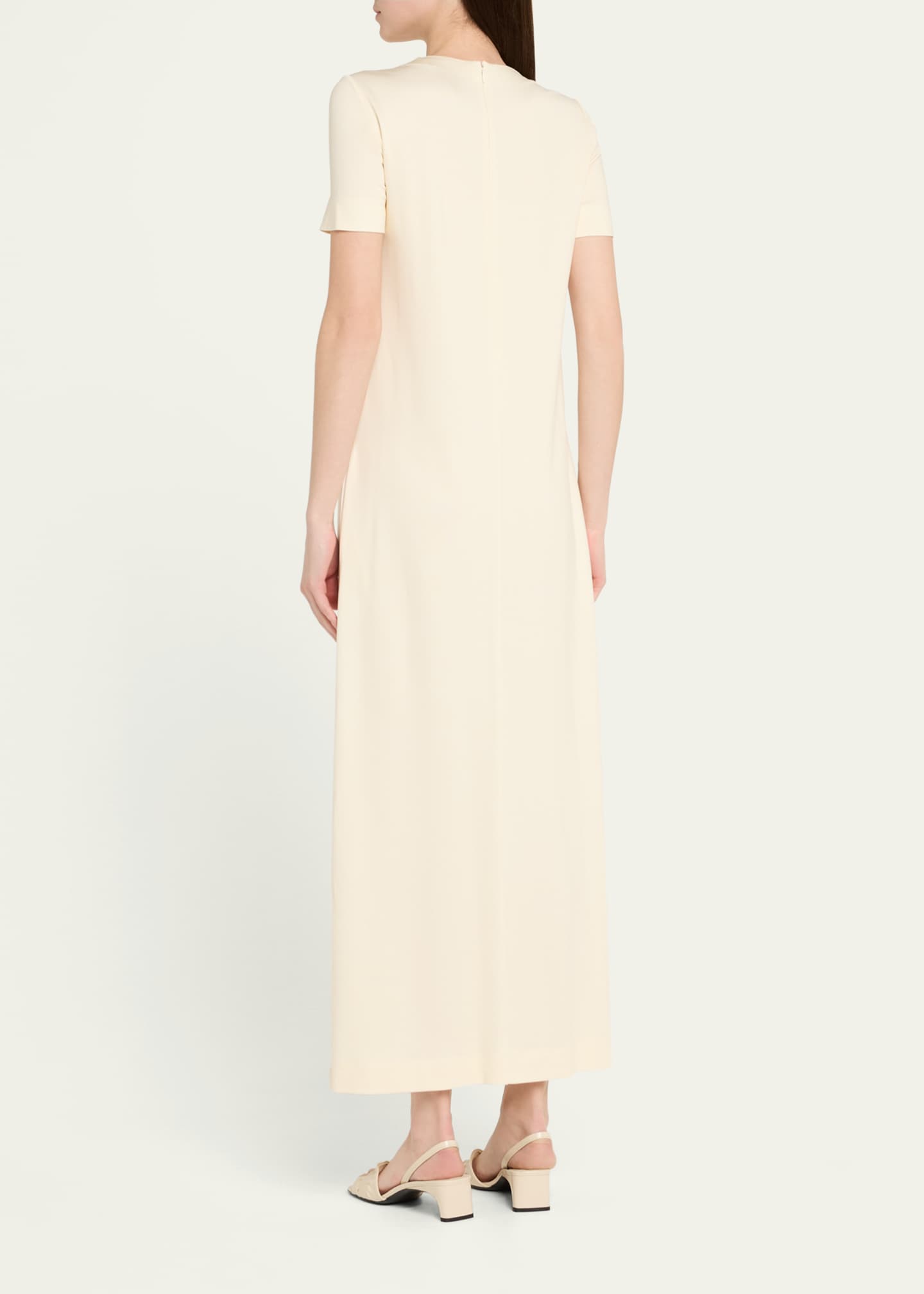 Oscar de la Renta Painted White Roses Jersey Short-Sleeve Maxi Dress Image 3 of 5