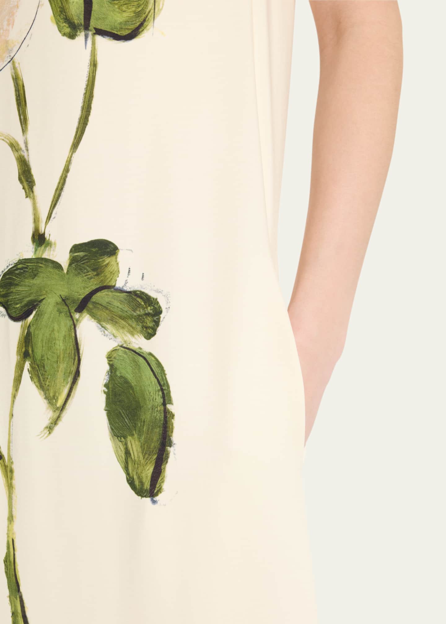 Oscar de la Renta Painted White Roses Jersey Short-Sleeve Maxi Dress Image 5 of 5