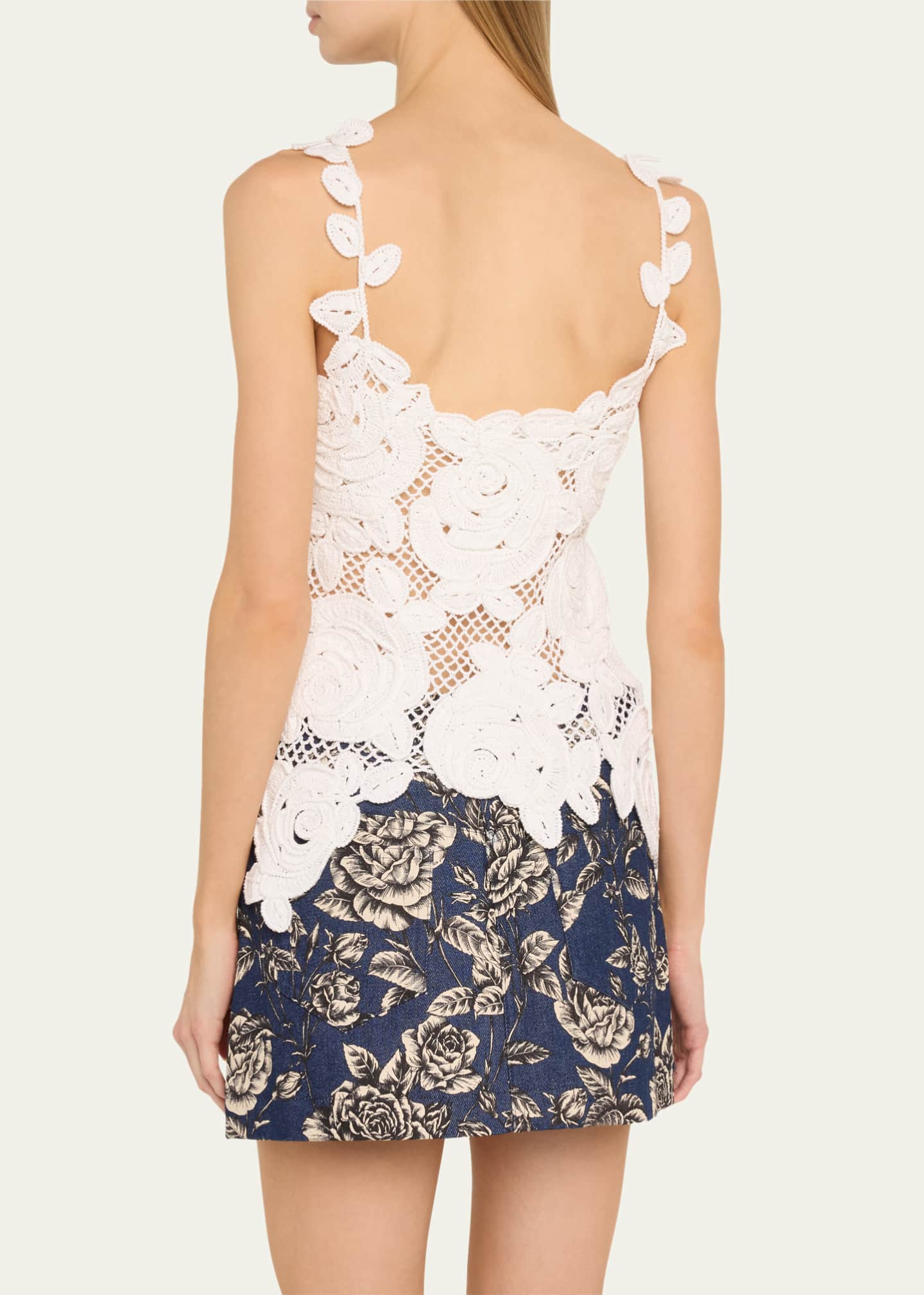 Oscar de la Renta Rose Crochet Mesh Asymmetric Tank Top Image 3 of 5
