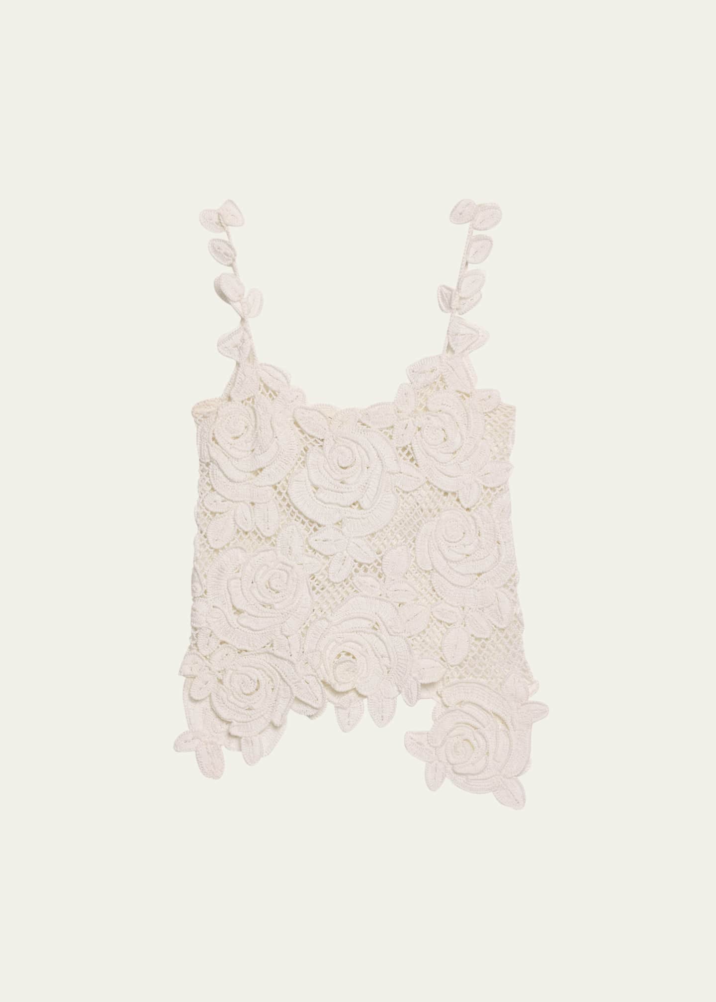 Oscar de la Renta Rose Crochet Mesh Asymmetric Tank Top Image 1 of 5