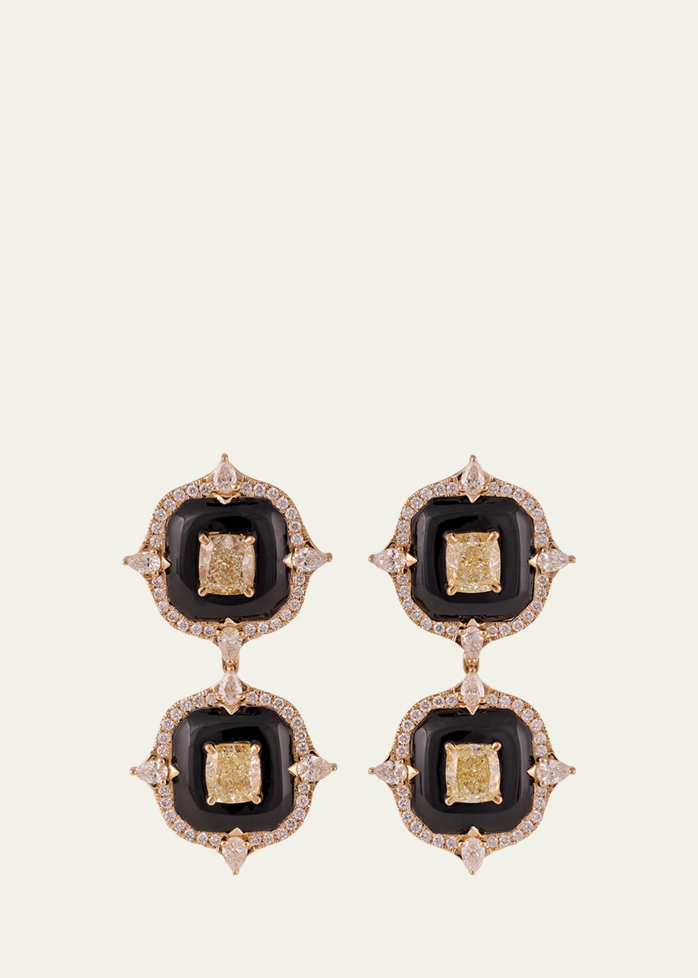 Gyan Jaipur 18K Yellow Gold Diamond and Onyx Earrings, One-Of-A-Kind