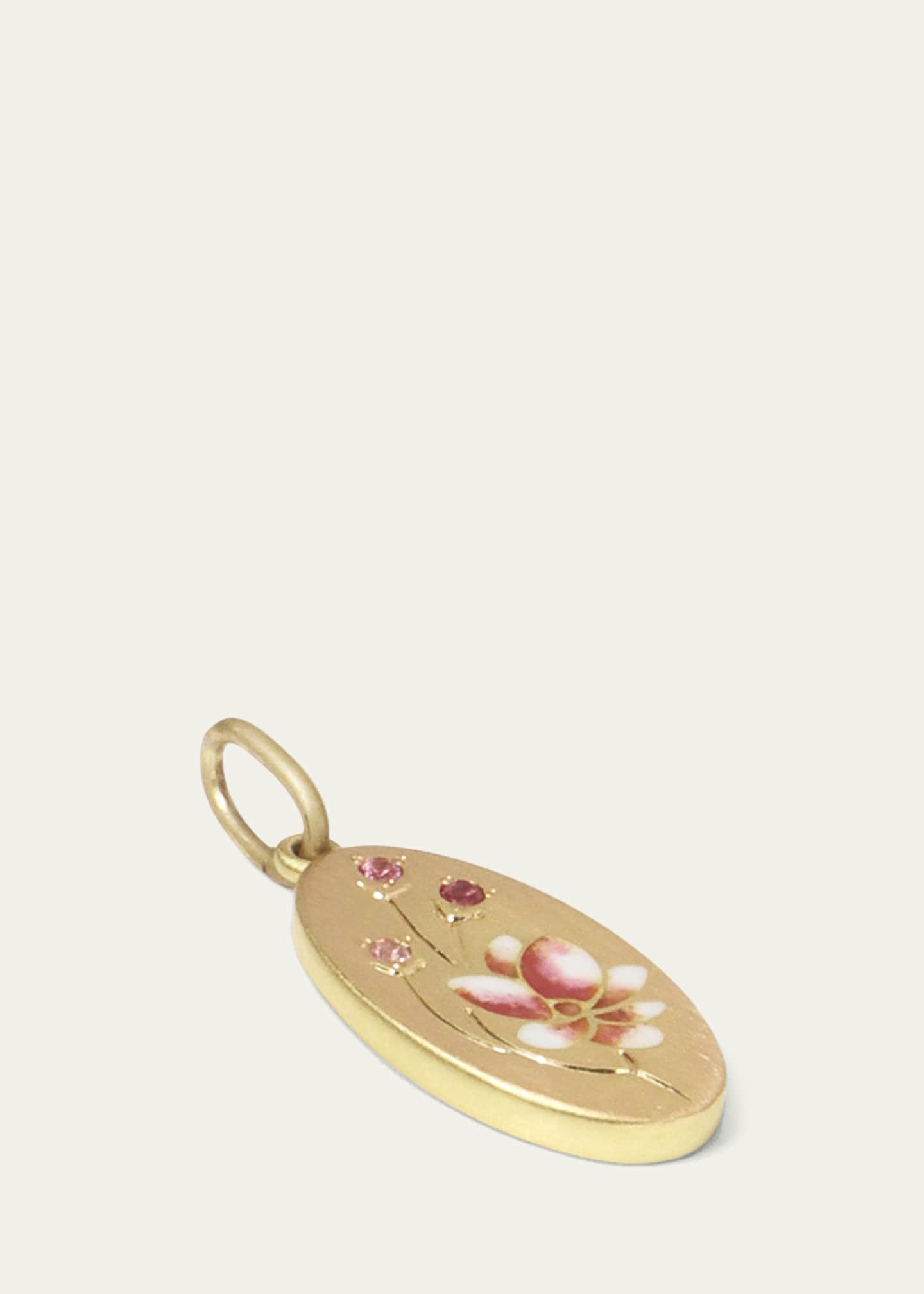 Gwen Barba Magnolia Pink Enamel and Sapphire Pendant in 18K Yellow Gold Image 2 of 2