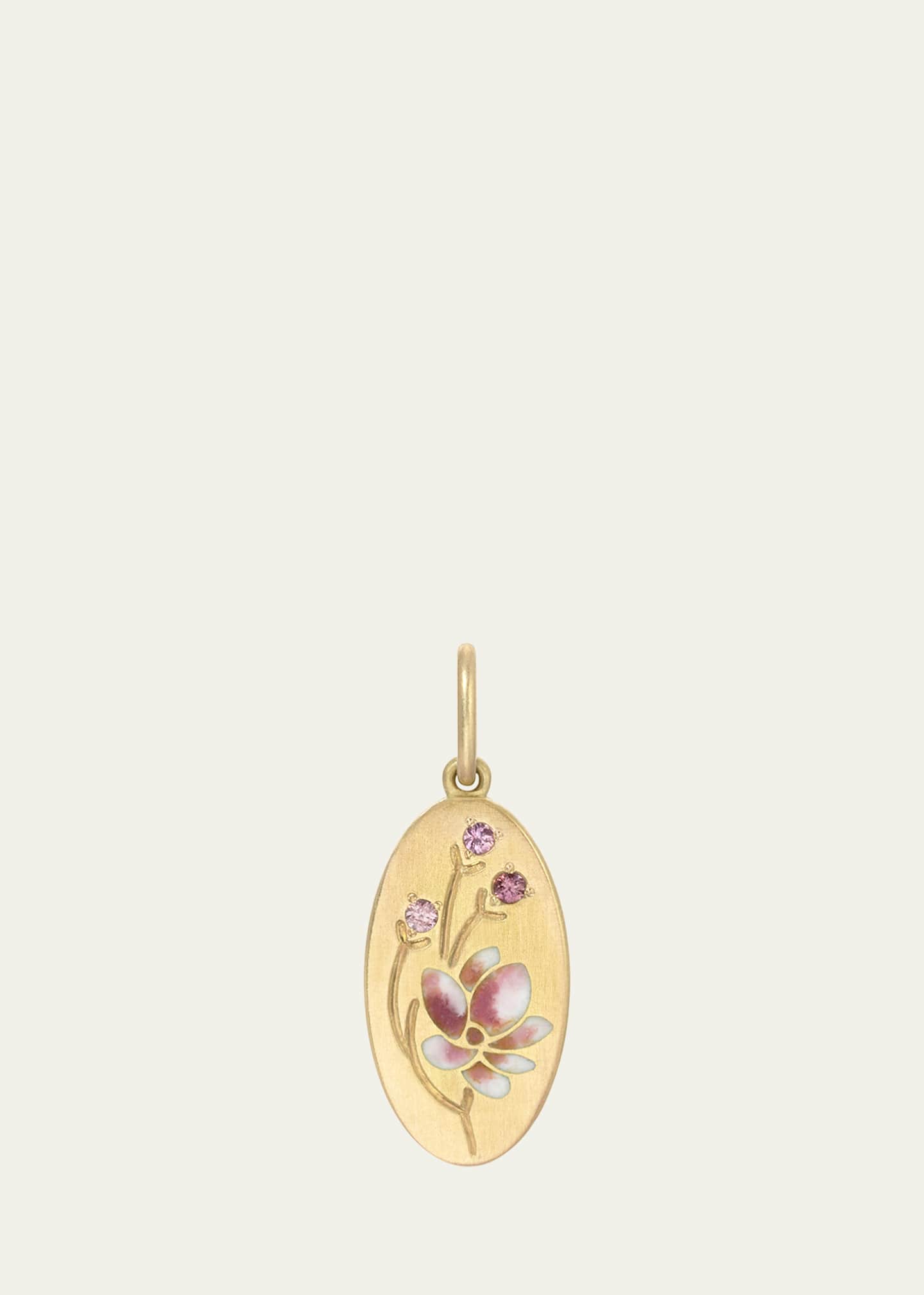 Gwen Barba Magnolia Pink Enamel and Sapphire Pendant in 18K Yellow Gold Image 1 of 2