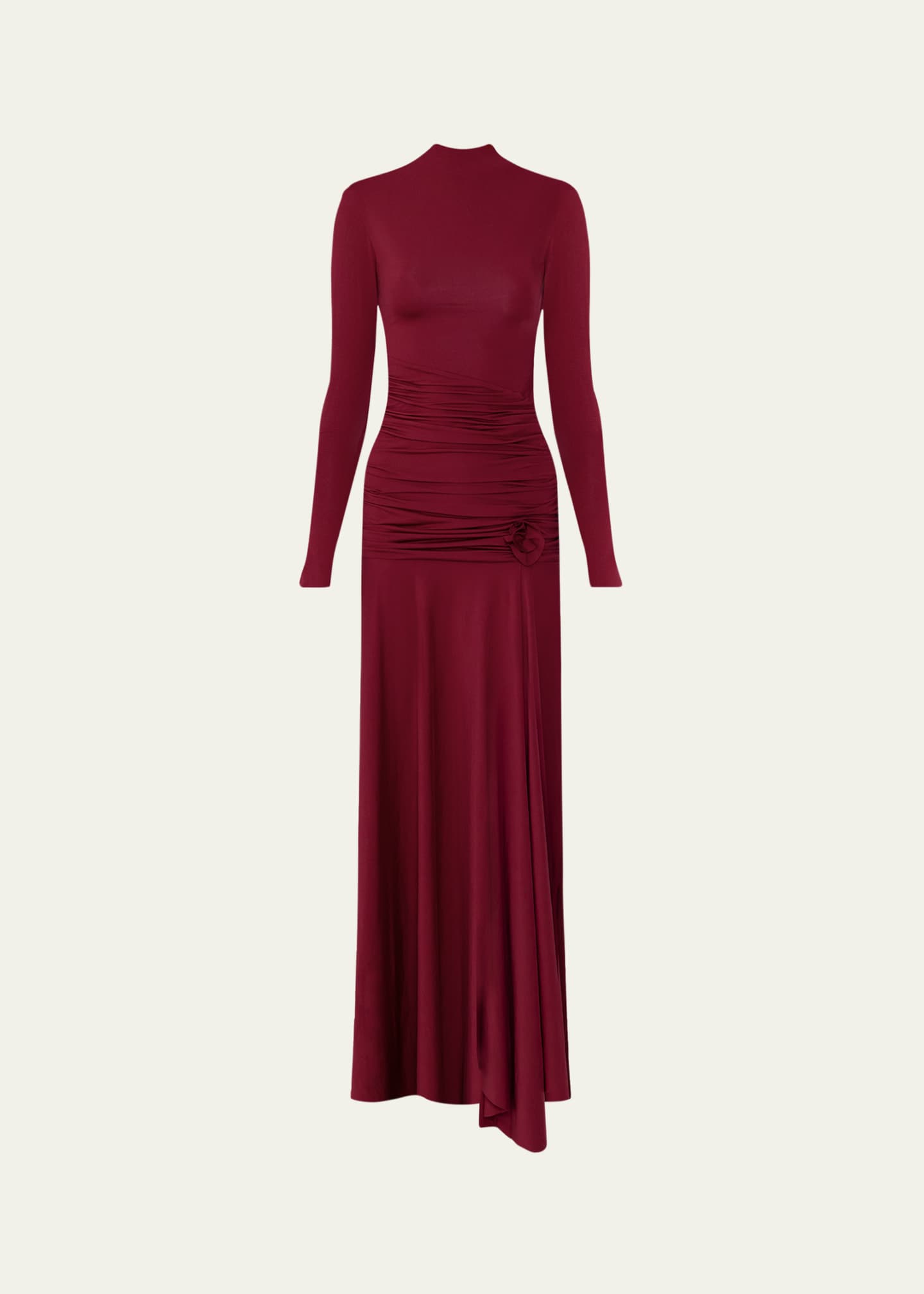 Maygel Coronel Mageia Ruched Mock-Neck Maxi Dress, Carmesi, Women's, Casual & Work Dresses Maxi Dresses