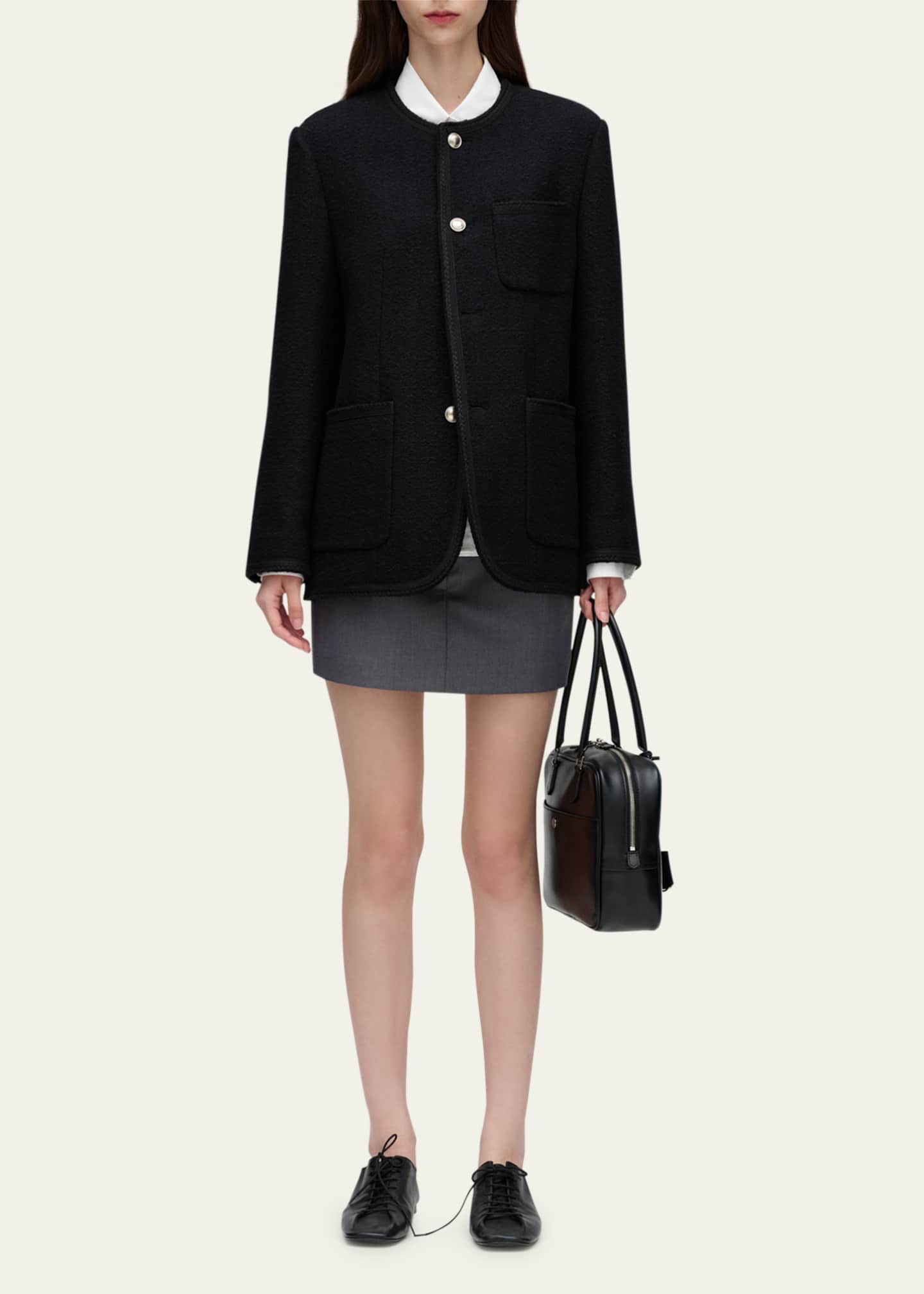 Dunst Oversized Collarless Tweed Jacket, Unisex Image 2 of 5