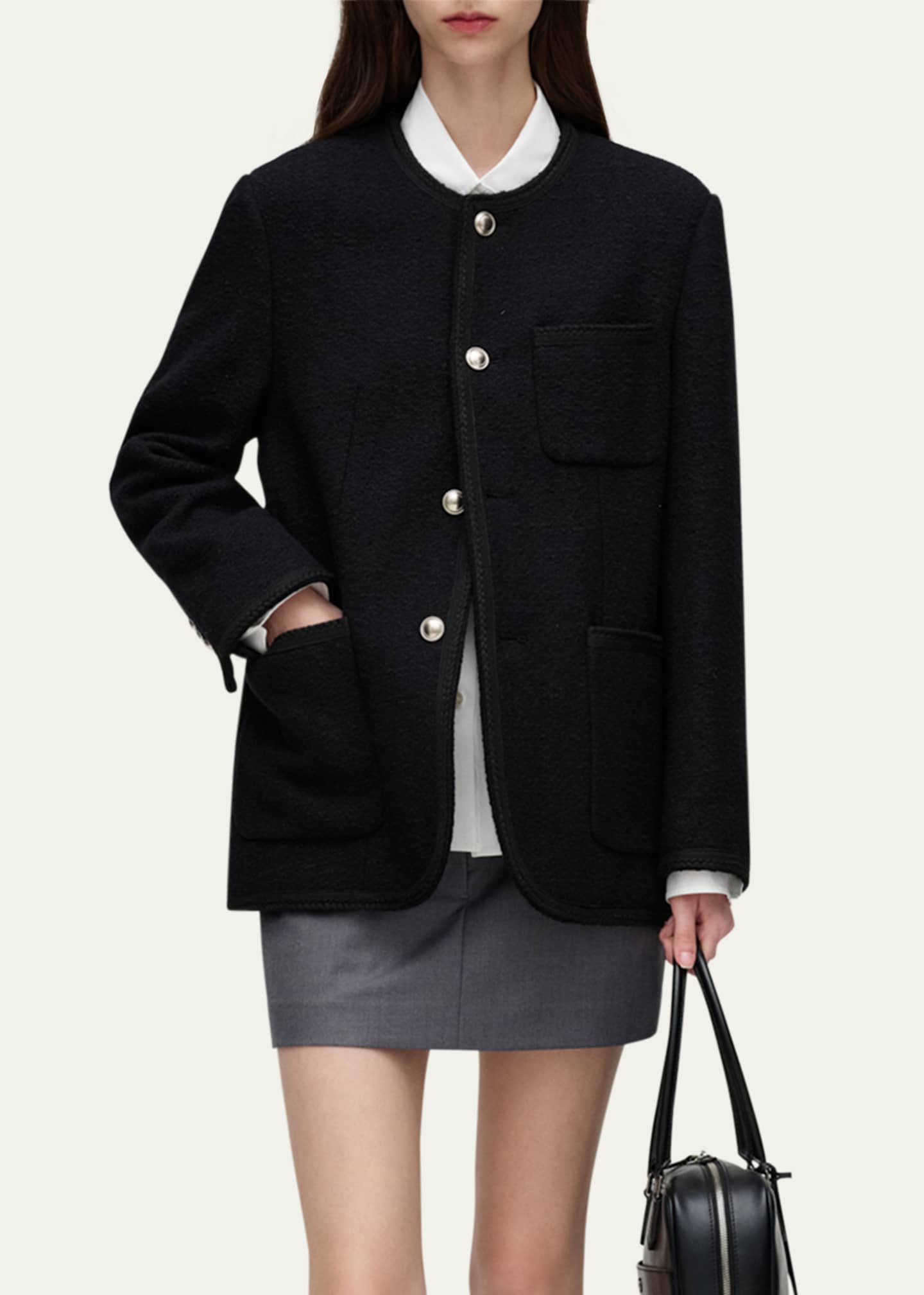 Dunst Oversized Collarless Tweed Jacket, Unisex Image 4 of 5