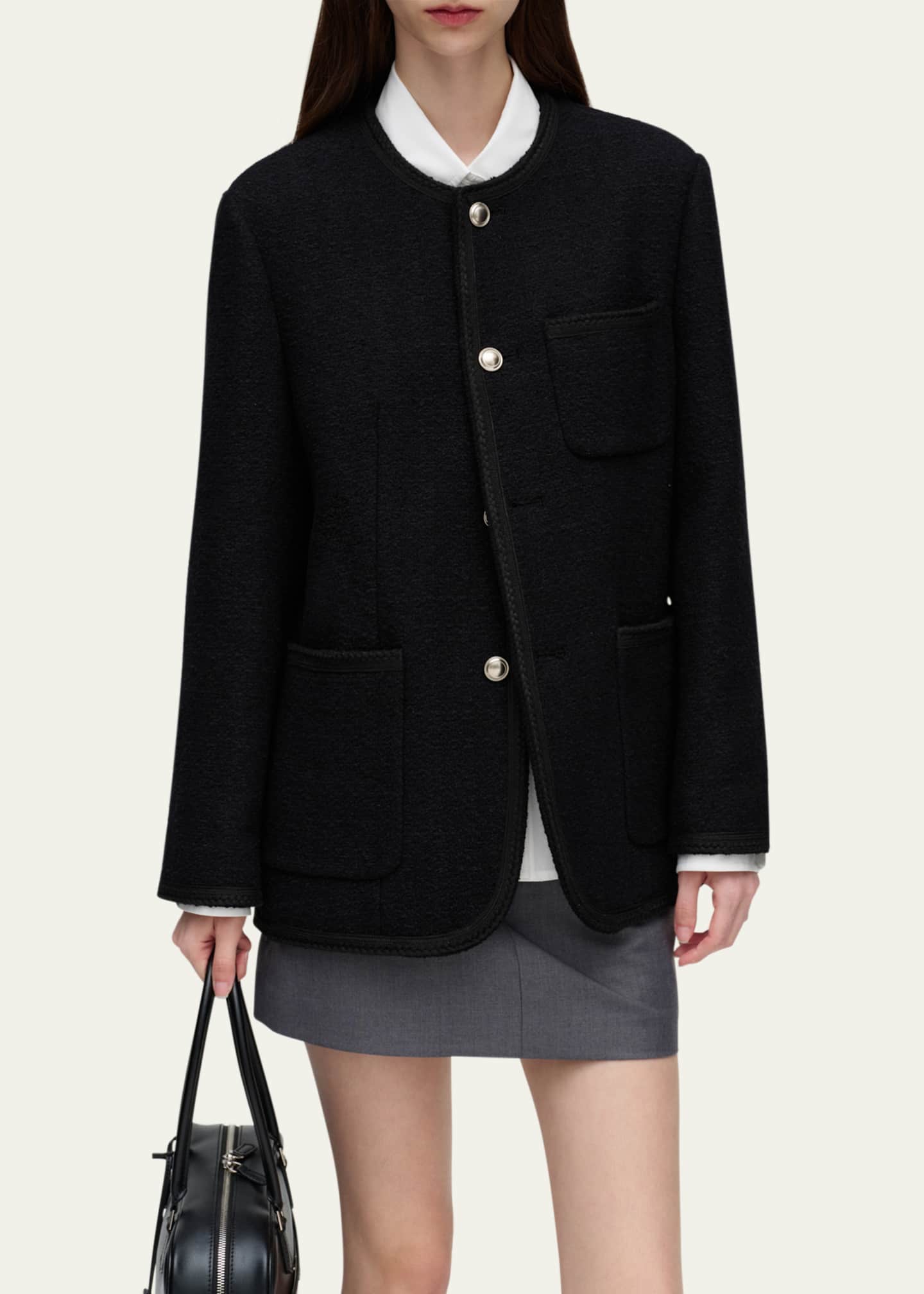 Dunst Oversized Collarless Tweed Jacket, Unisex Image 5 of 5