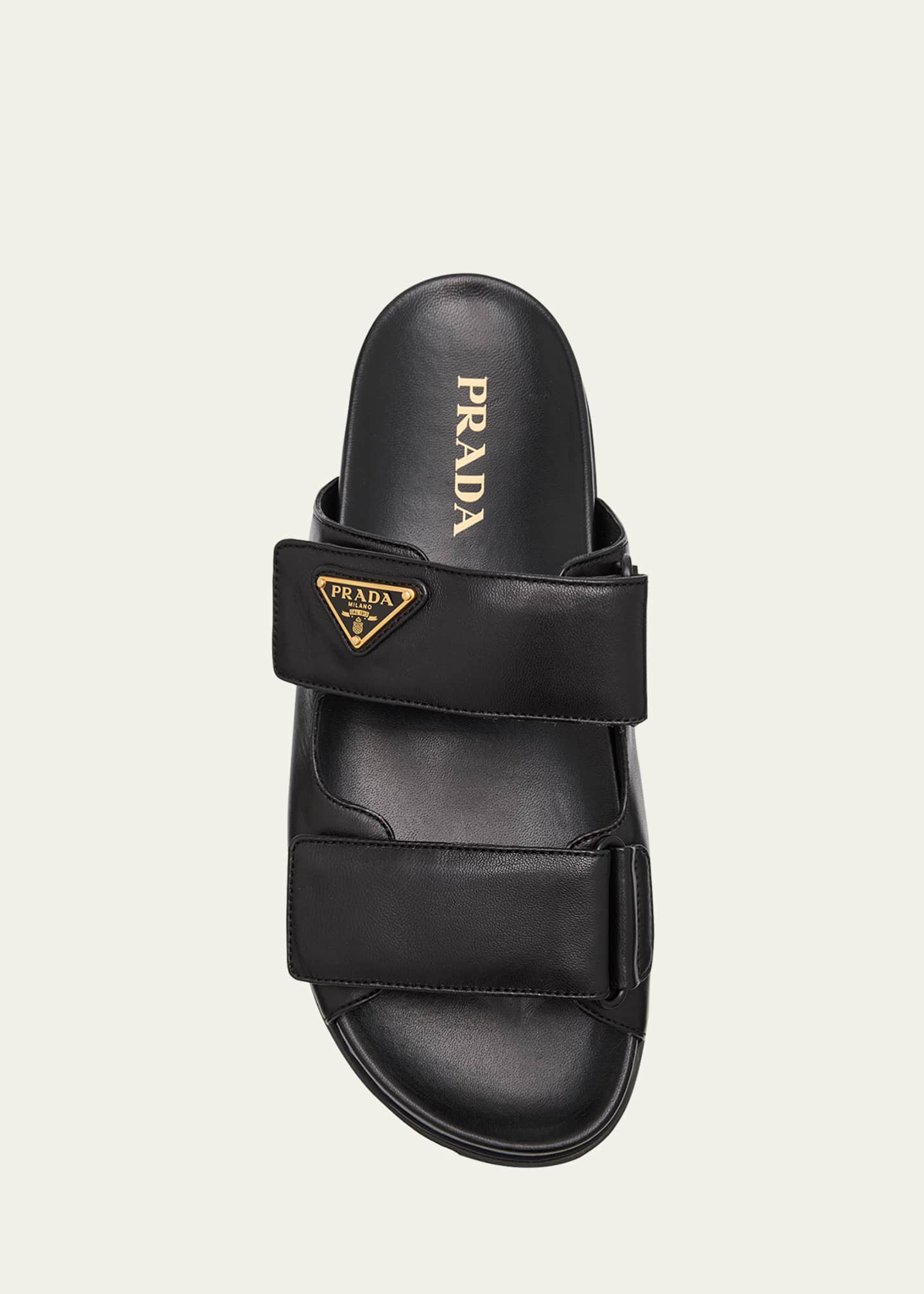 Prada Leather Double-Grip Slide Sandals Image 5 of 5