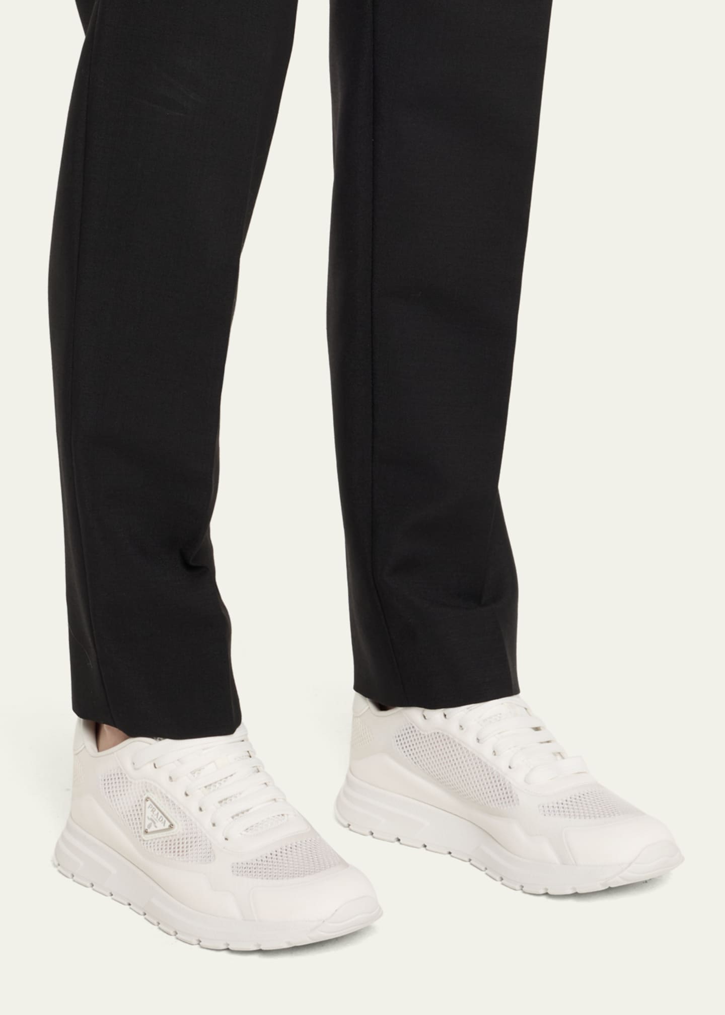 Prada Rete Net Leather Lace-Up Sneakers Image 2 of 4