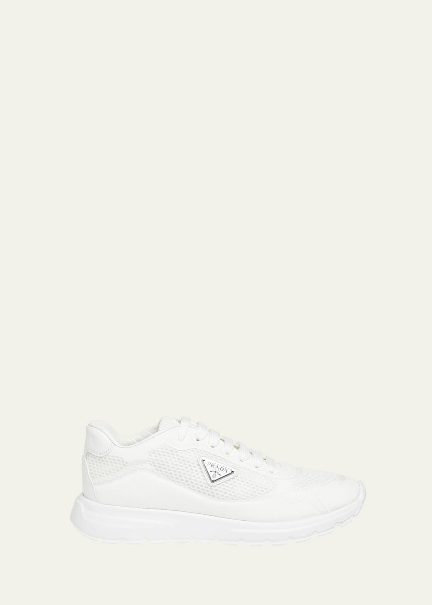 Prada Rete Net Leather Lace-Up Sneakers Image 1 of 4