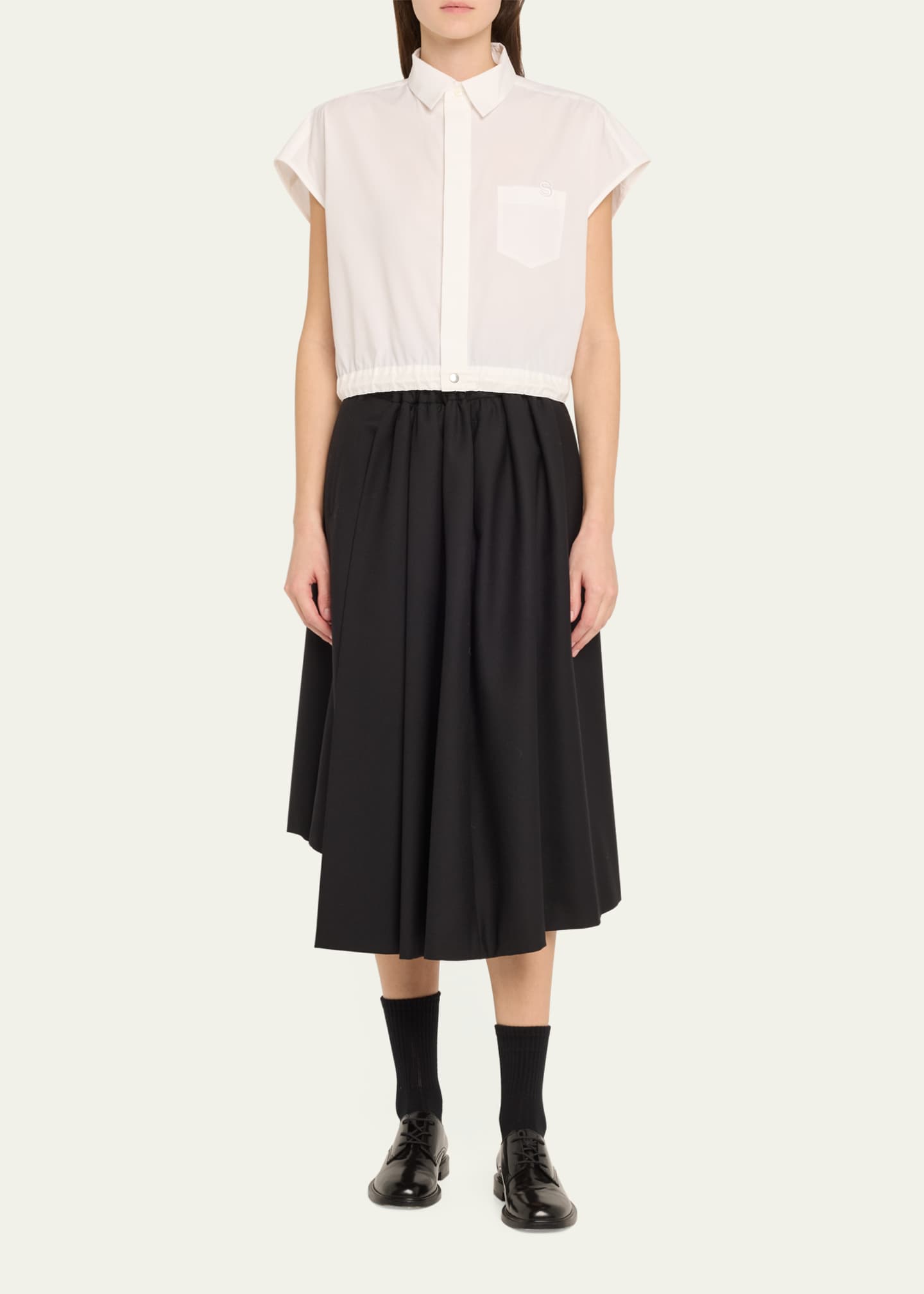 SACAI Poplin Drawsting Hem Cropped Shirt Image 2 of 5