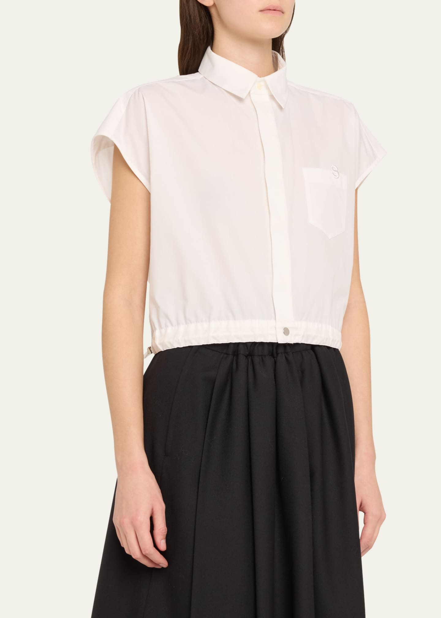 SACAI Poplin Drawsting Hem Cropped Shirt Image 4 of 5