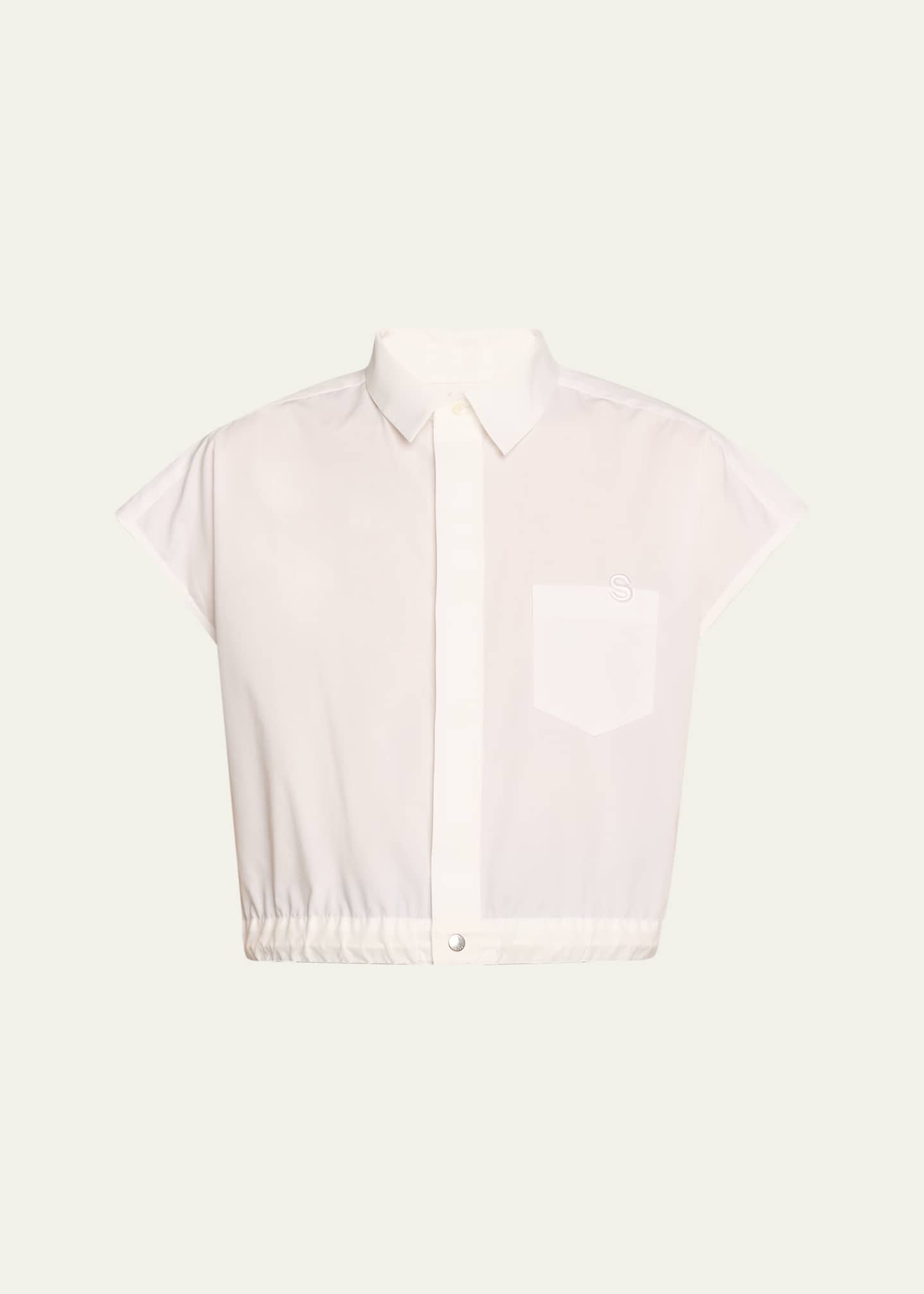 SACAI Poplin Drawsting Hem Cropped Shirt Image 1 of 5